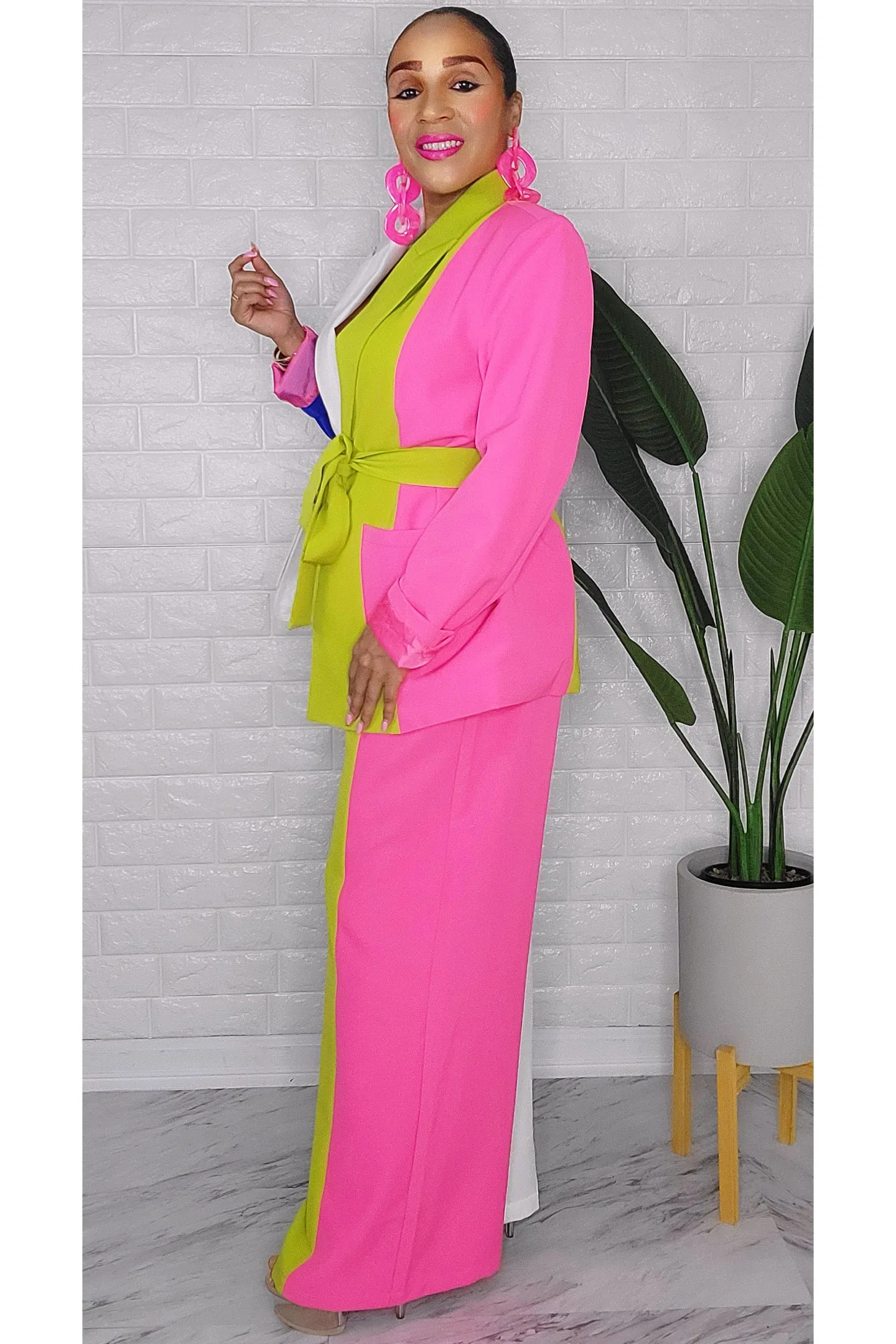 020123 The Spring Vibes Colors Block 2 Pieces Blazer & Pant Set