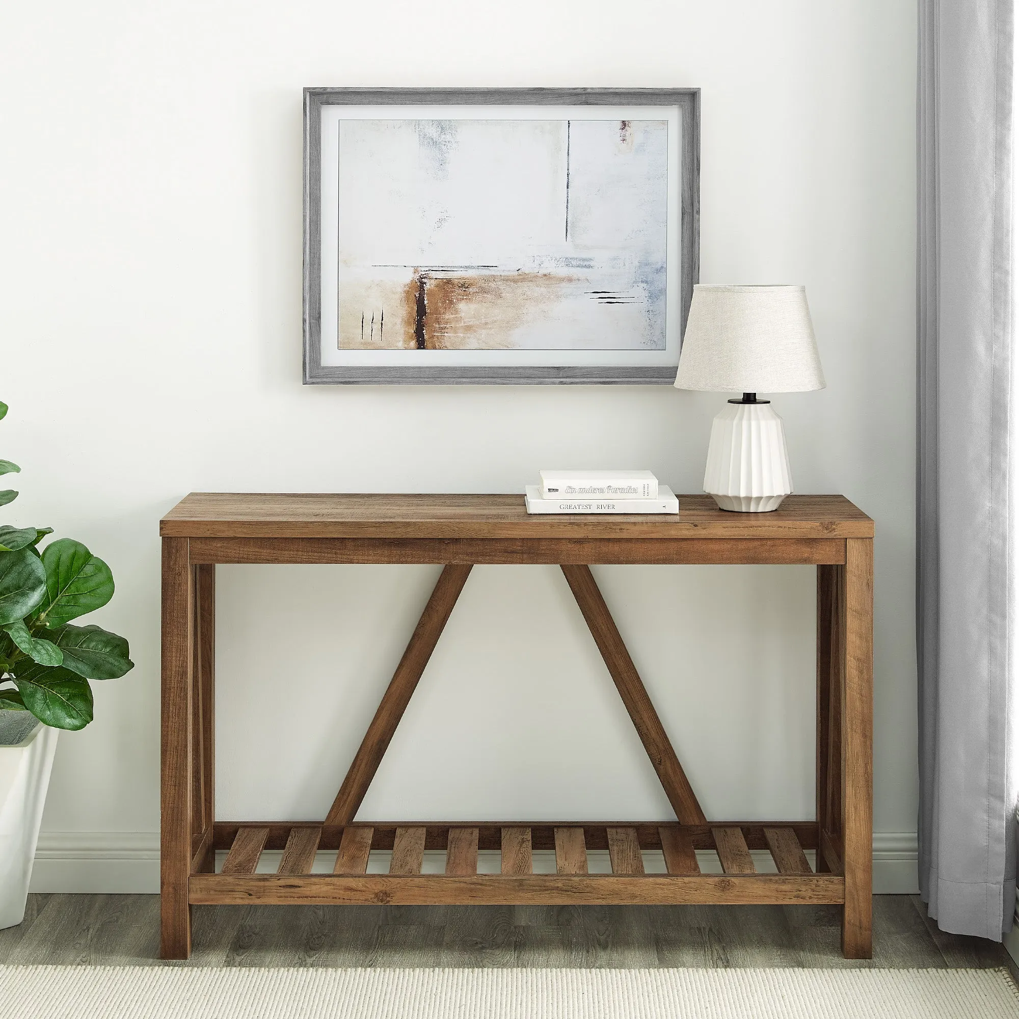 52" A-Frame Console Table – Rustic Charm Entryway Furniture with Spacious Storage and Style