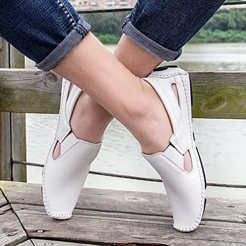 Amazon.com | Men's Penny Loafers Driving Shoes Casual Leather Stitched Loafer Shoes(White 44) | Loafers & Slip-Ons