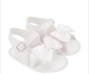 Baby Girls Bay Pod White Soft Sole Sandals With Satin Bow