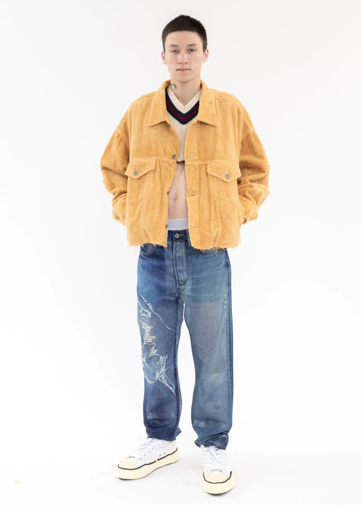 Beige CUT OFF FUZZY JACKET