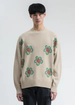 Beige WD Printed Knit Sweater