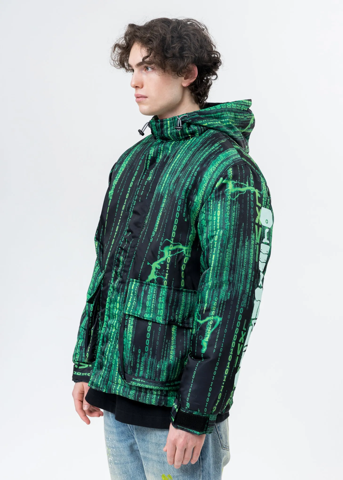 Black And Green Screen Print Down Jacket