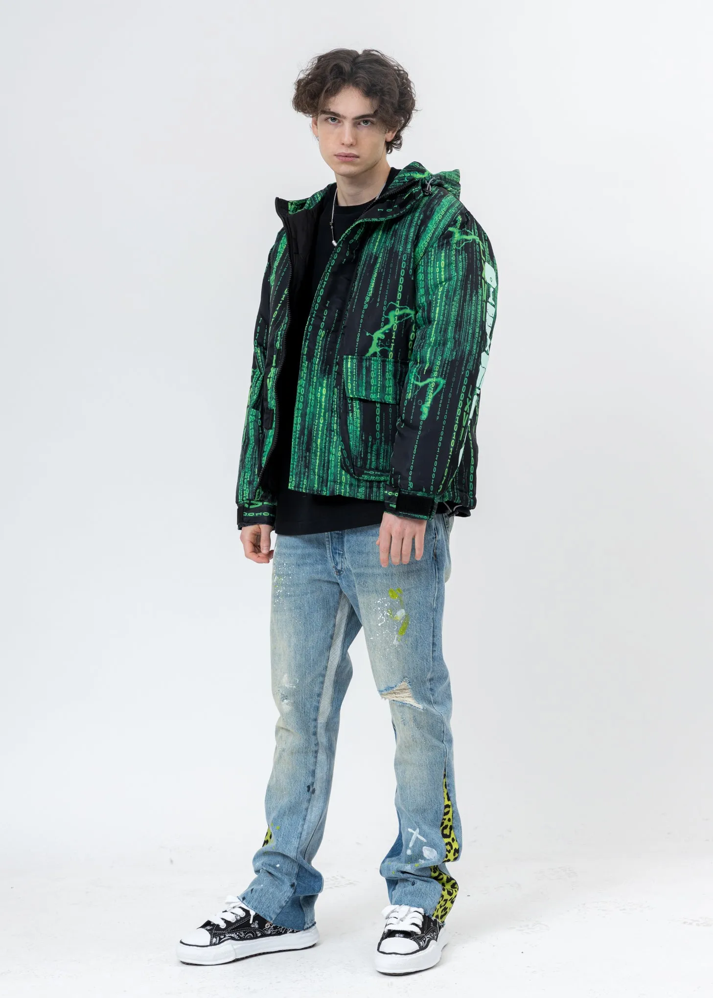 Black And Green Screen Print Down Jacket