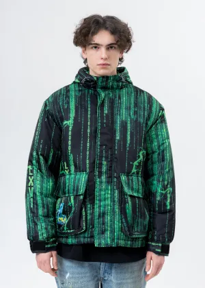 Black And Green Screen Print Down Jacket