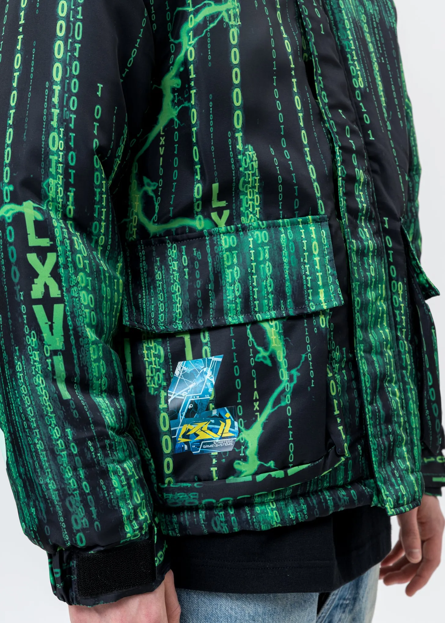 Black And Green Screen Print Down Jacket