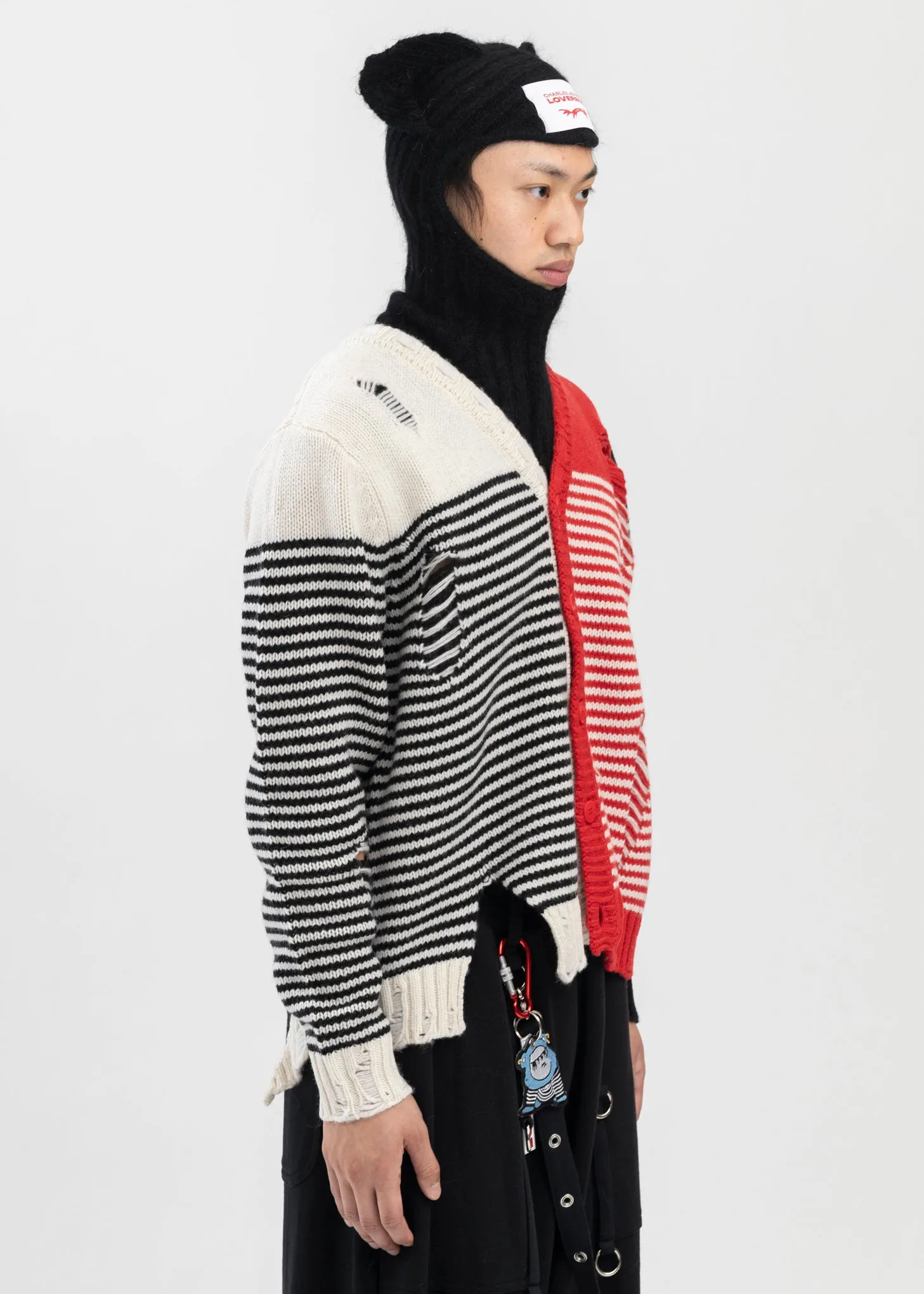 BLACK / ECRU/ RED MEGA SHRED CARDI