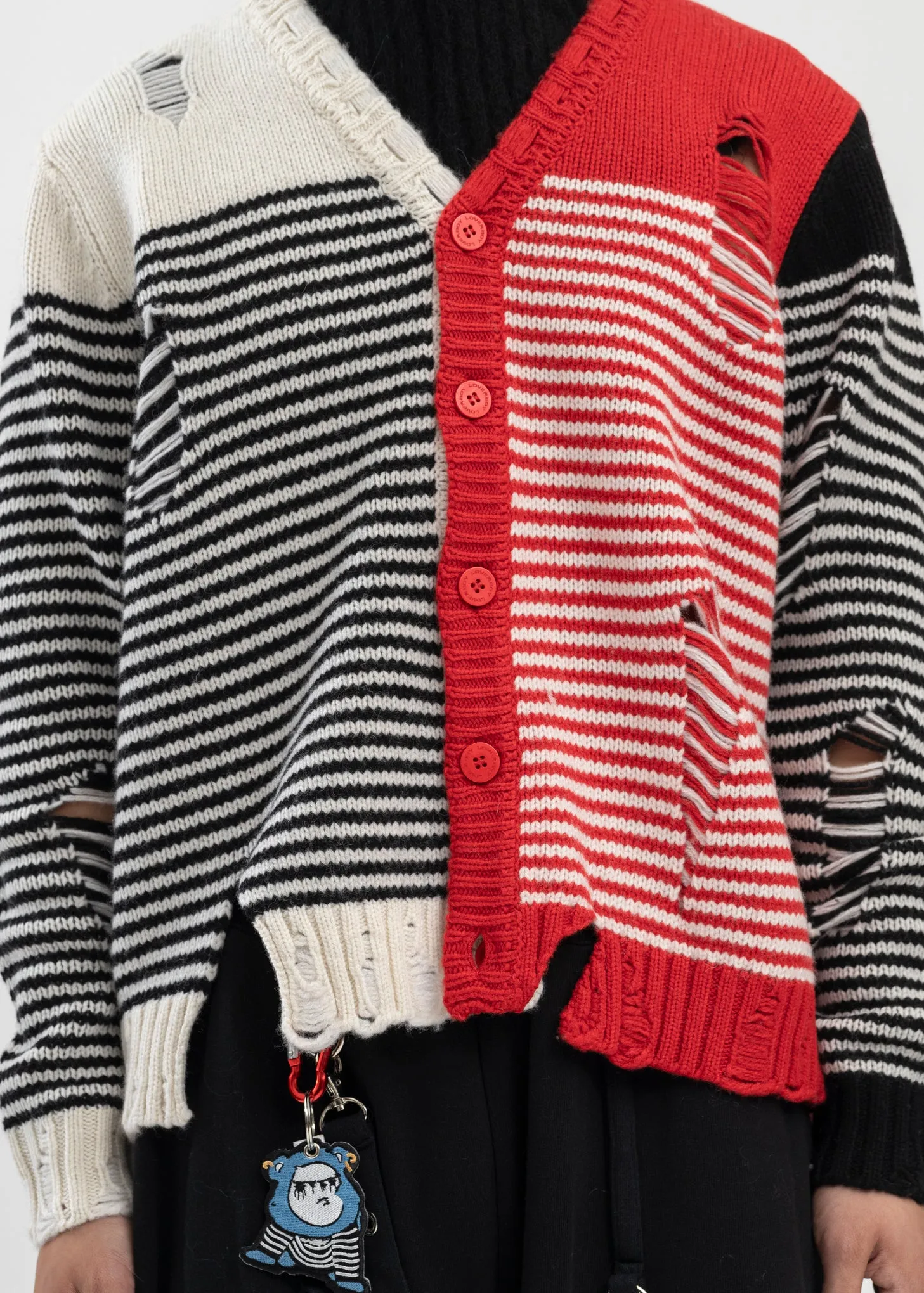 BLACK / ECRU/ RED MEGA SHRED CARDI