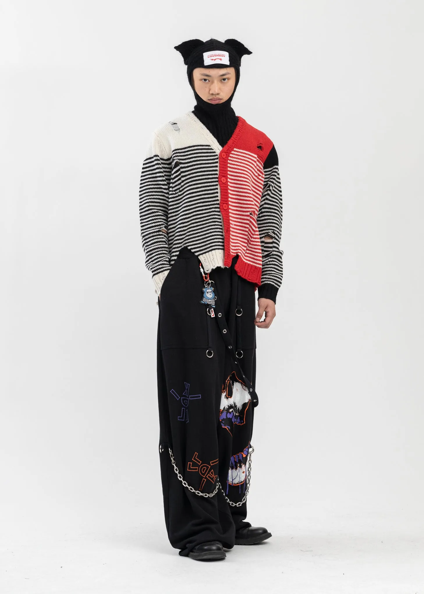 BLACK / ECRU/ RED MEGA SHRED CARDI