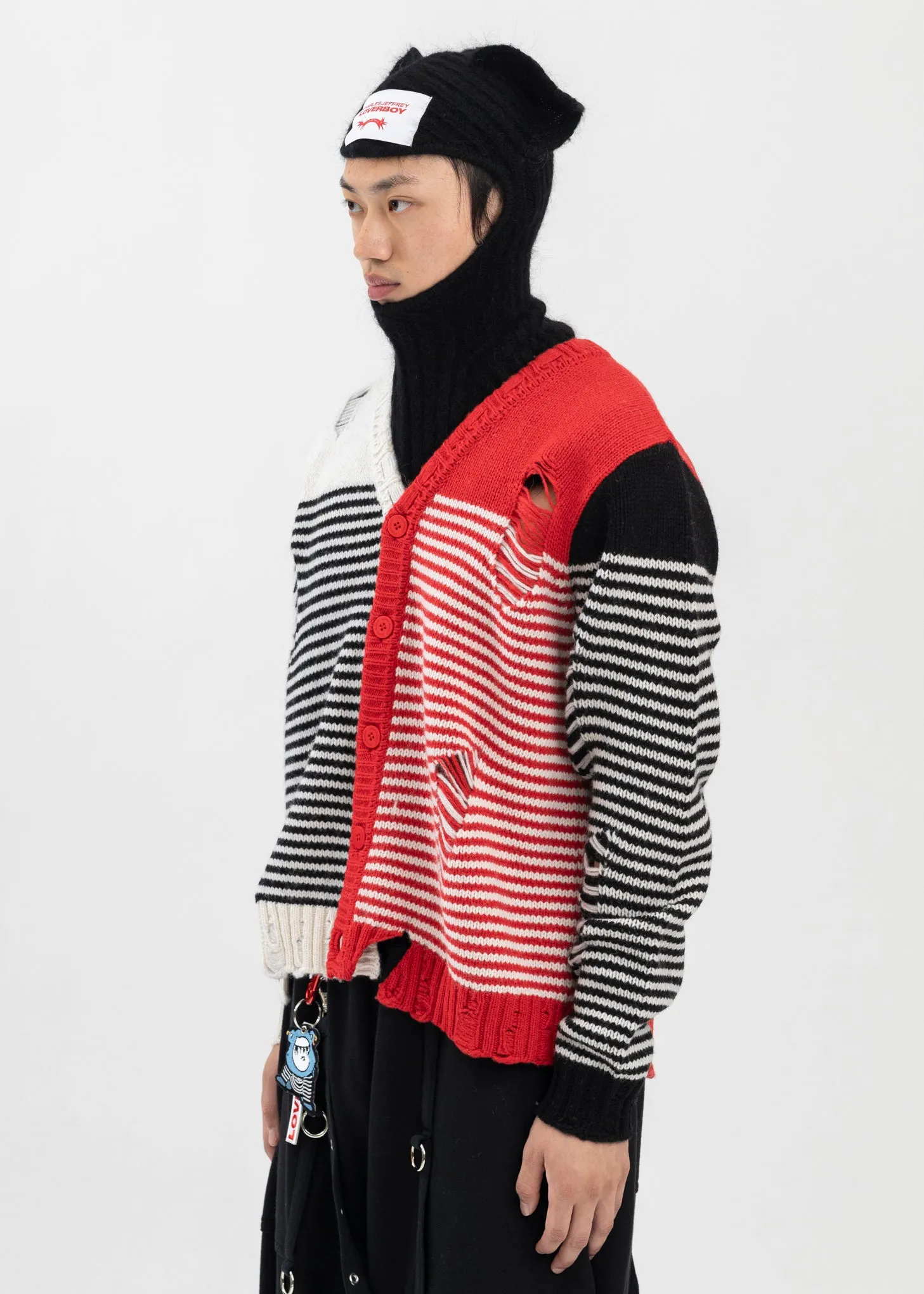 BLACK / ECRU/ RED MEGA SHRED CARDI