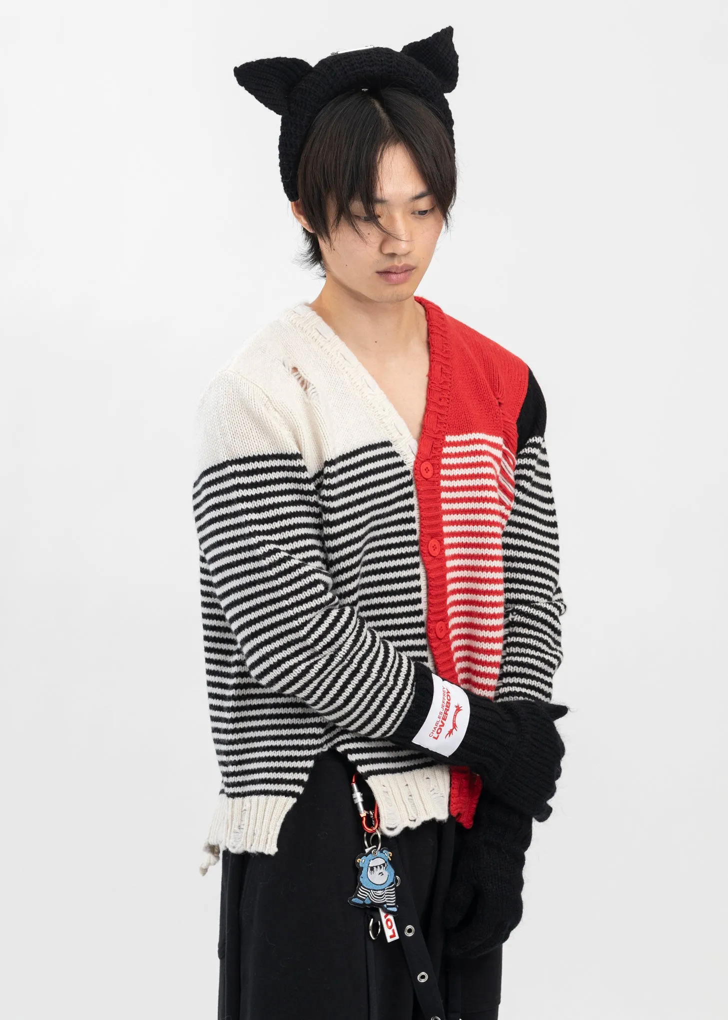 BLACK / ECRU/ RED MEGA SHRED CARDI