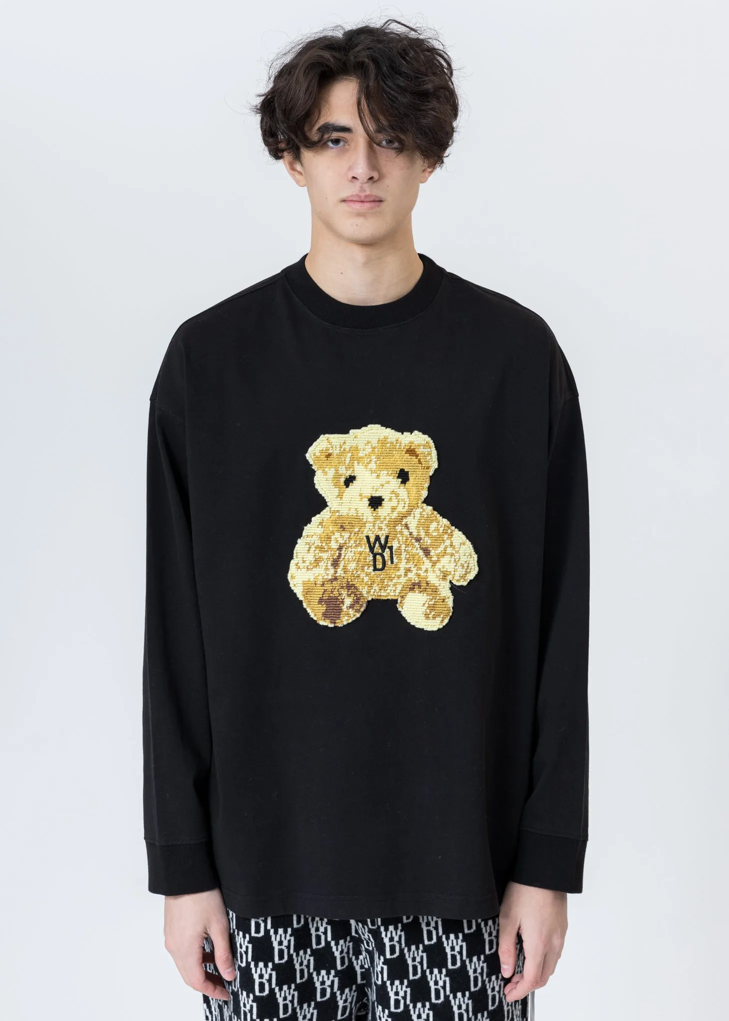 Black Embroidered Teddy Long Sleeve