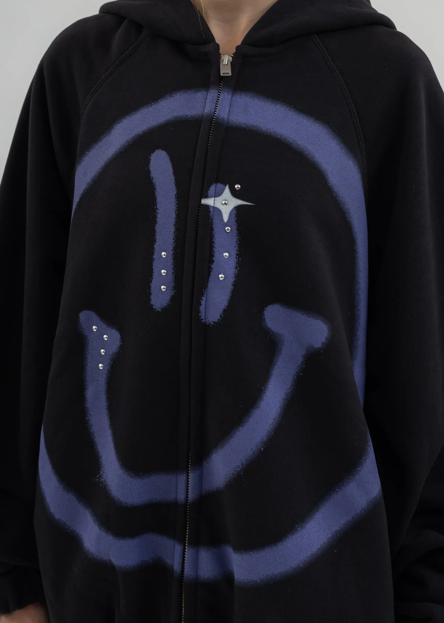 BLACK GIGA SMILEY ZIPPED HOODIE