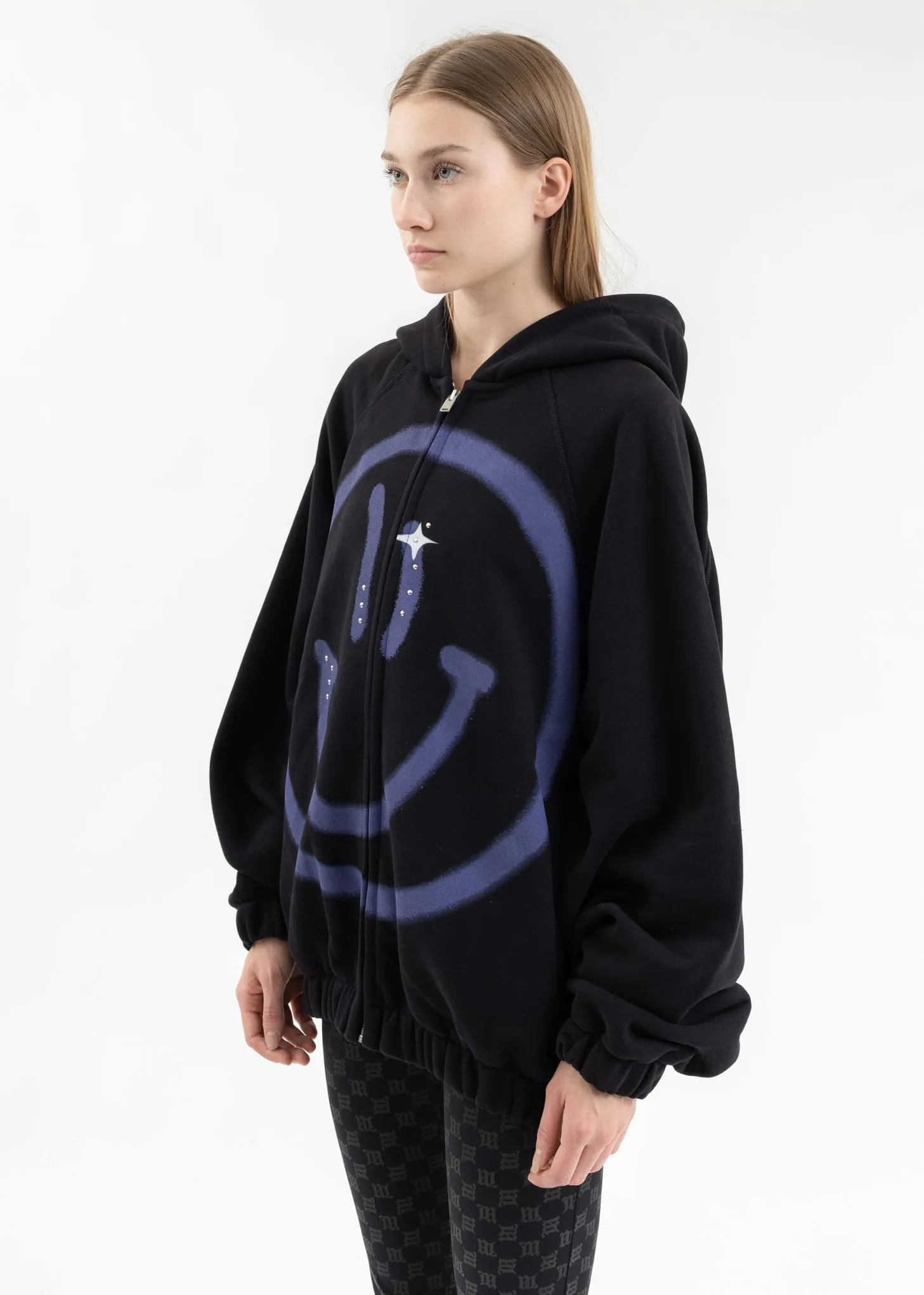 BLACK GIGA SMILEY ZIPPED HOODIE