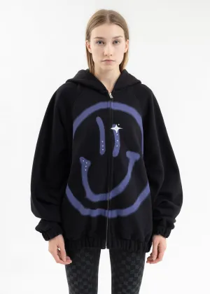 BLACK GIGA SMILEY ZIPPED HOODIE
