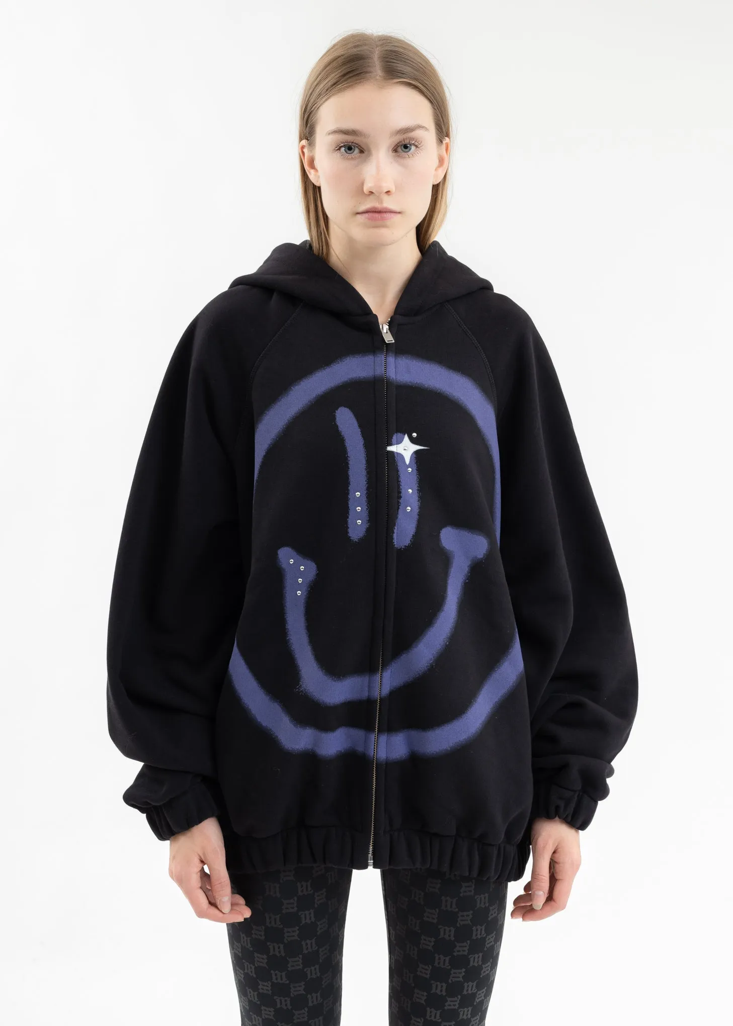 BLACK GIGA SMILEY ZIPPED HOODIE