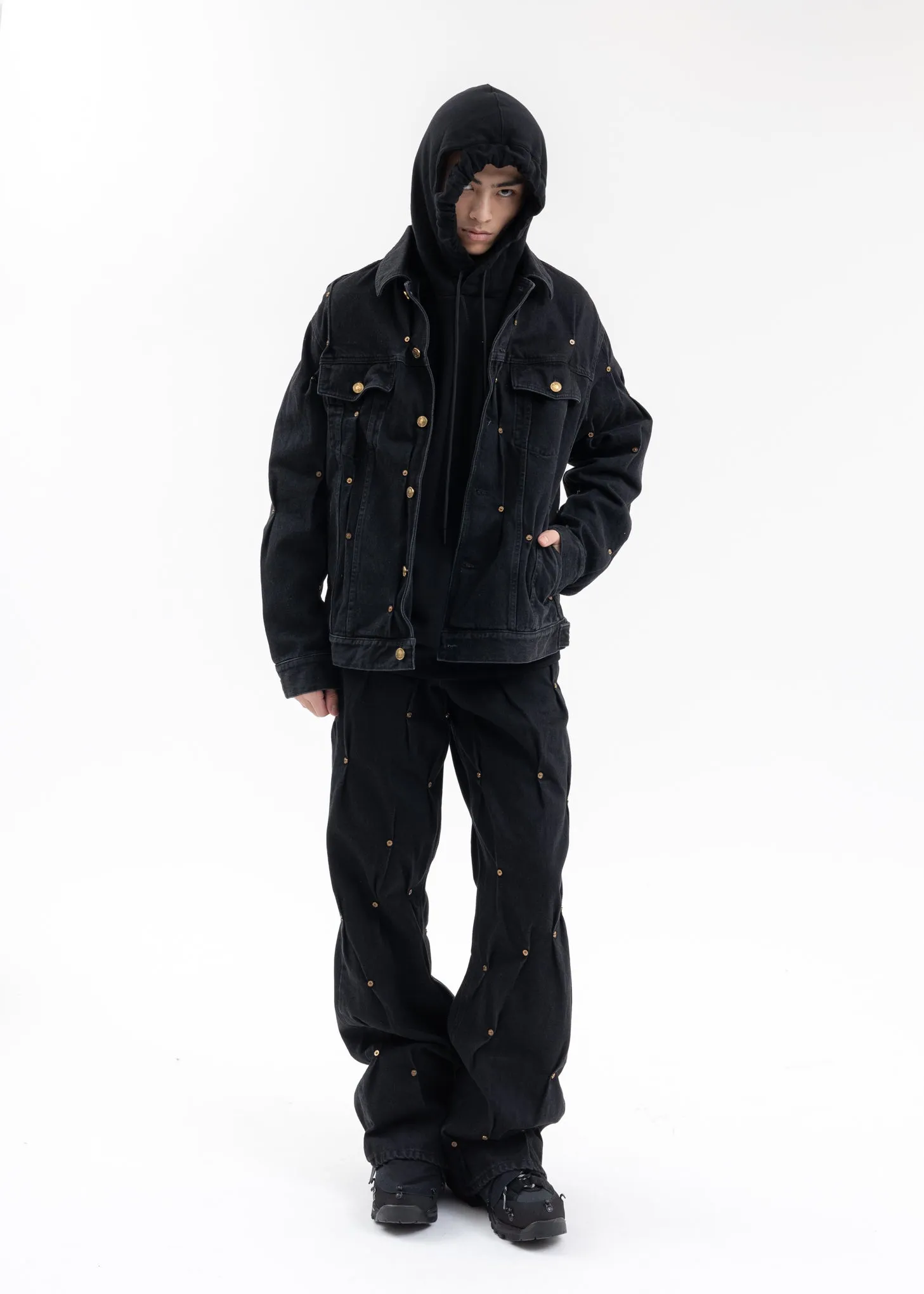 BLACK MULTI RIVET DENIM JACKET