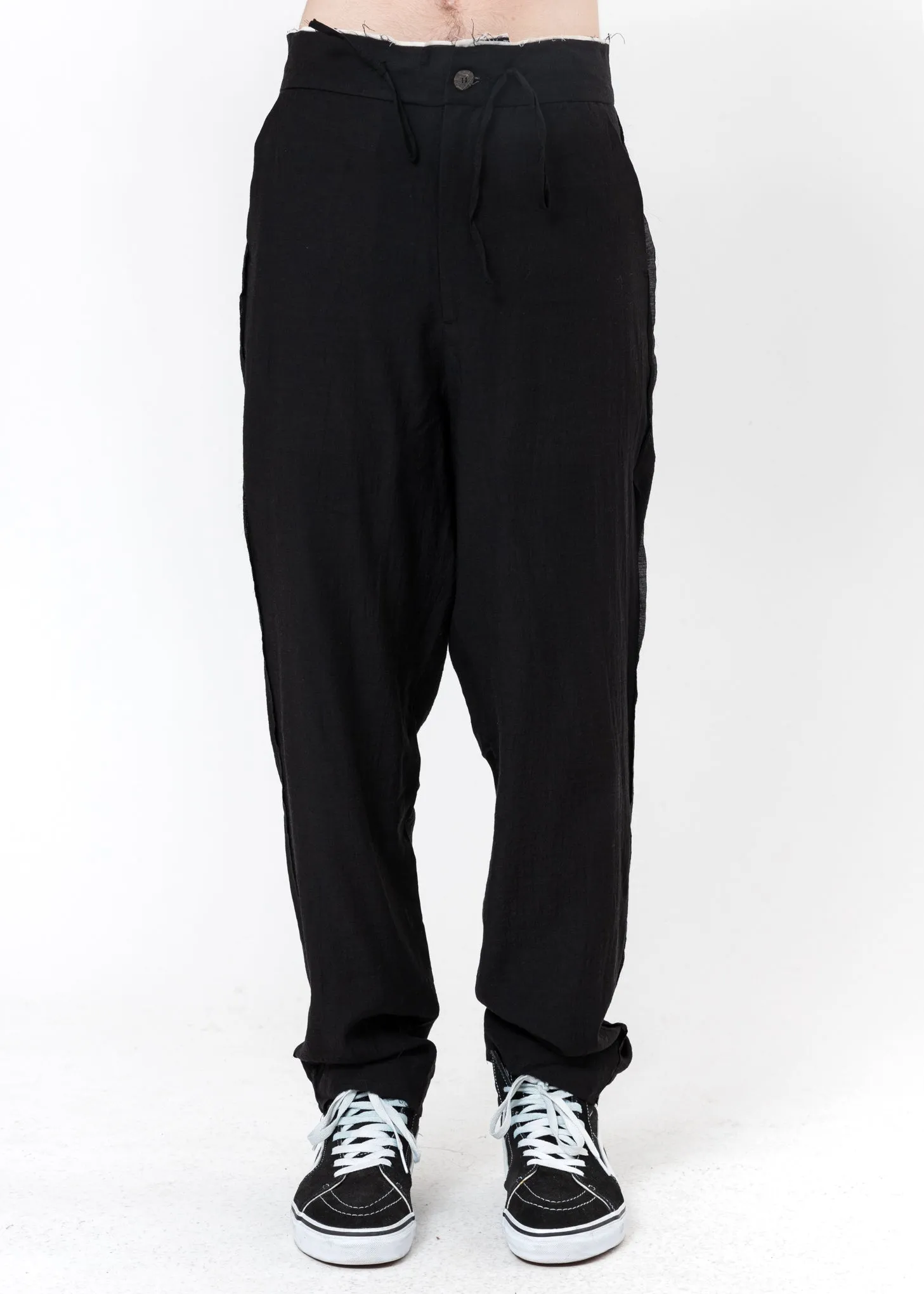 Black Relaxed Crinkled Trousers