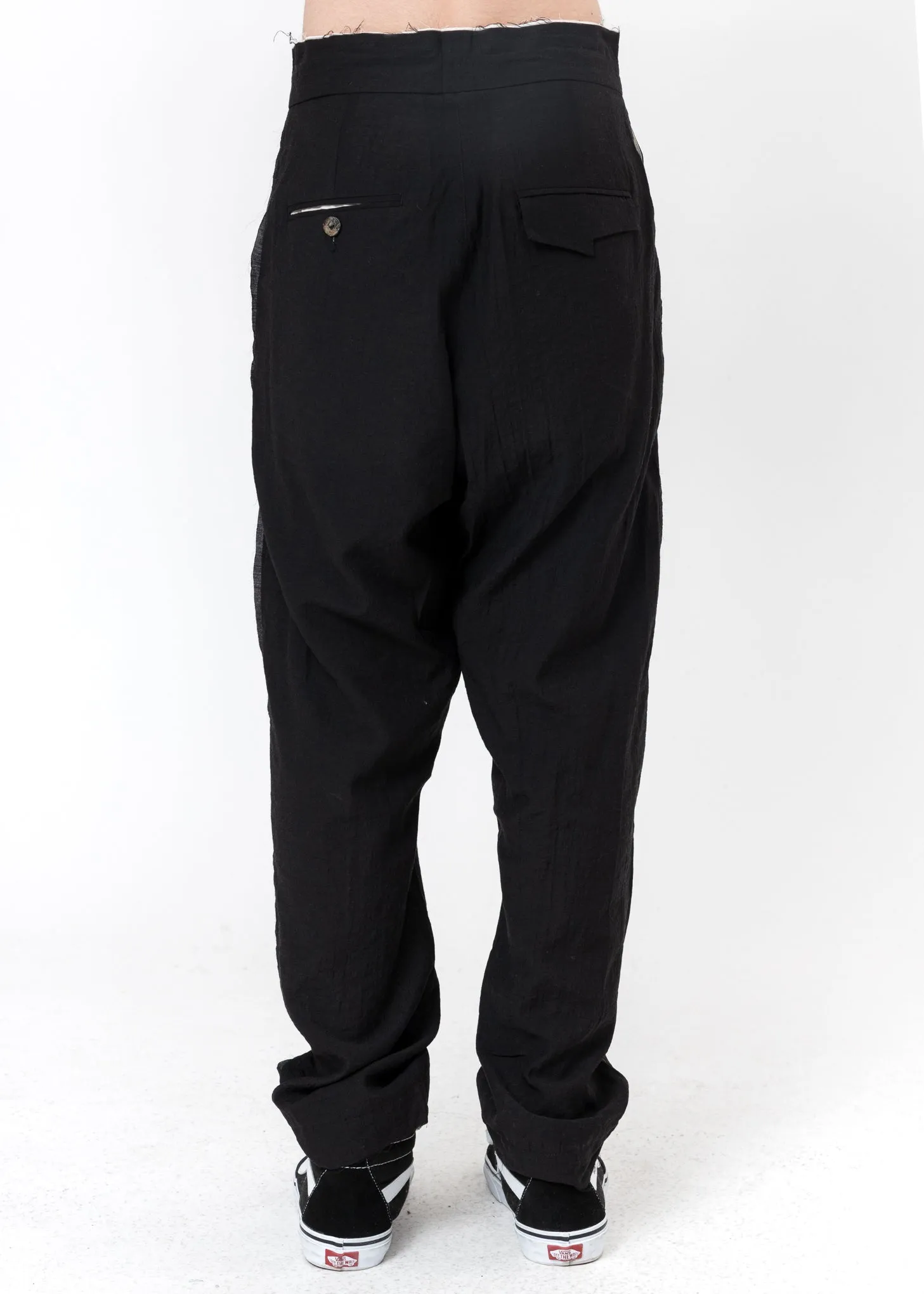 Black Relaxed Crinkled Trousers