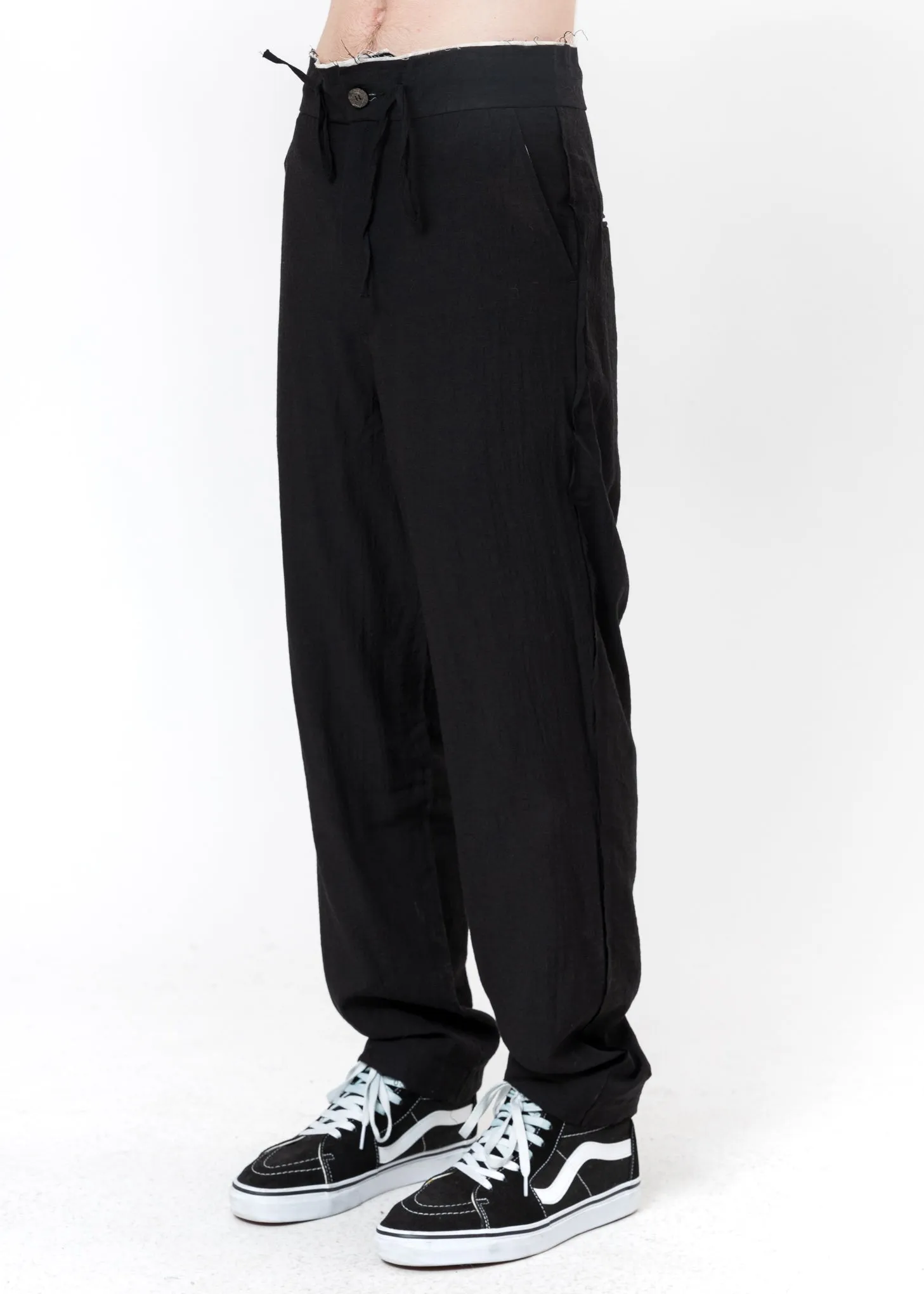 Black Relaxed Crinkled Trousers