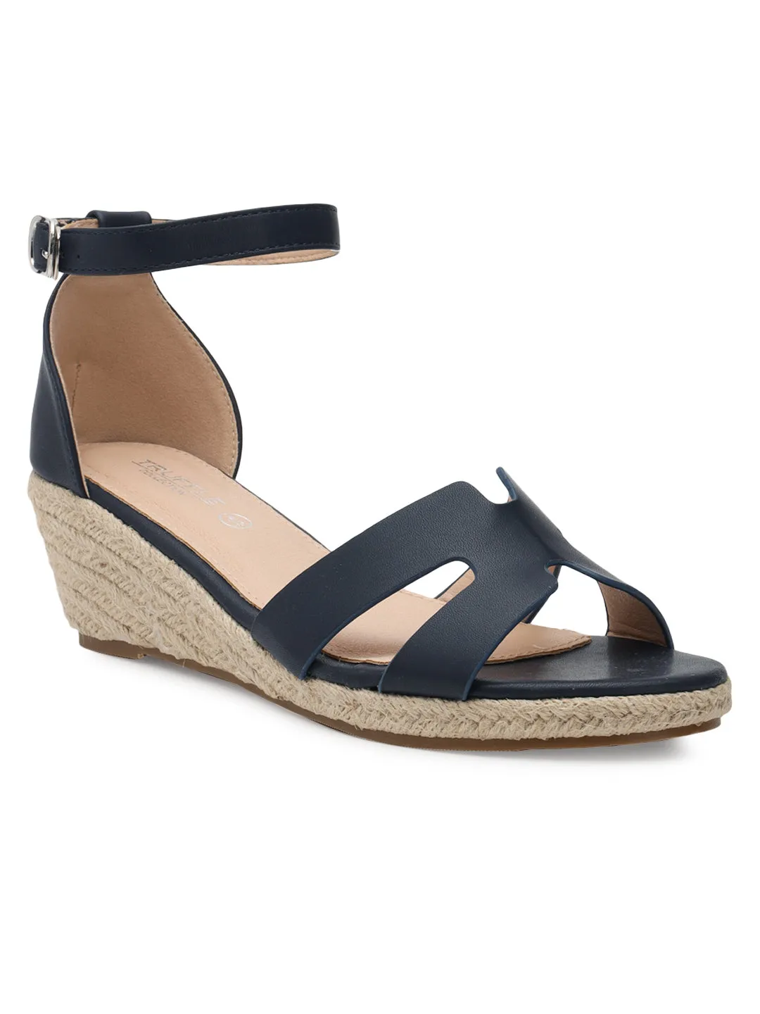 Blue PU Stylish Buckle Wedges (TC-RS3659-BLU)