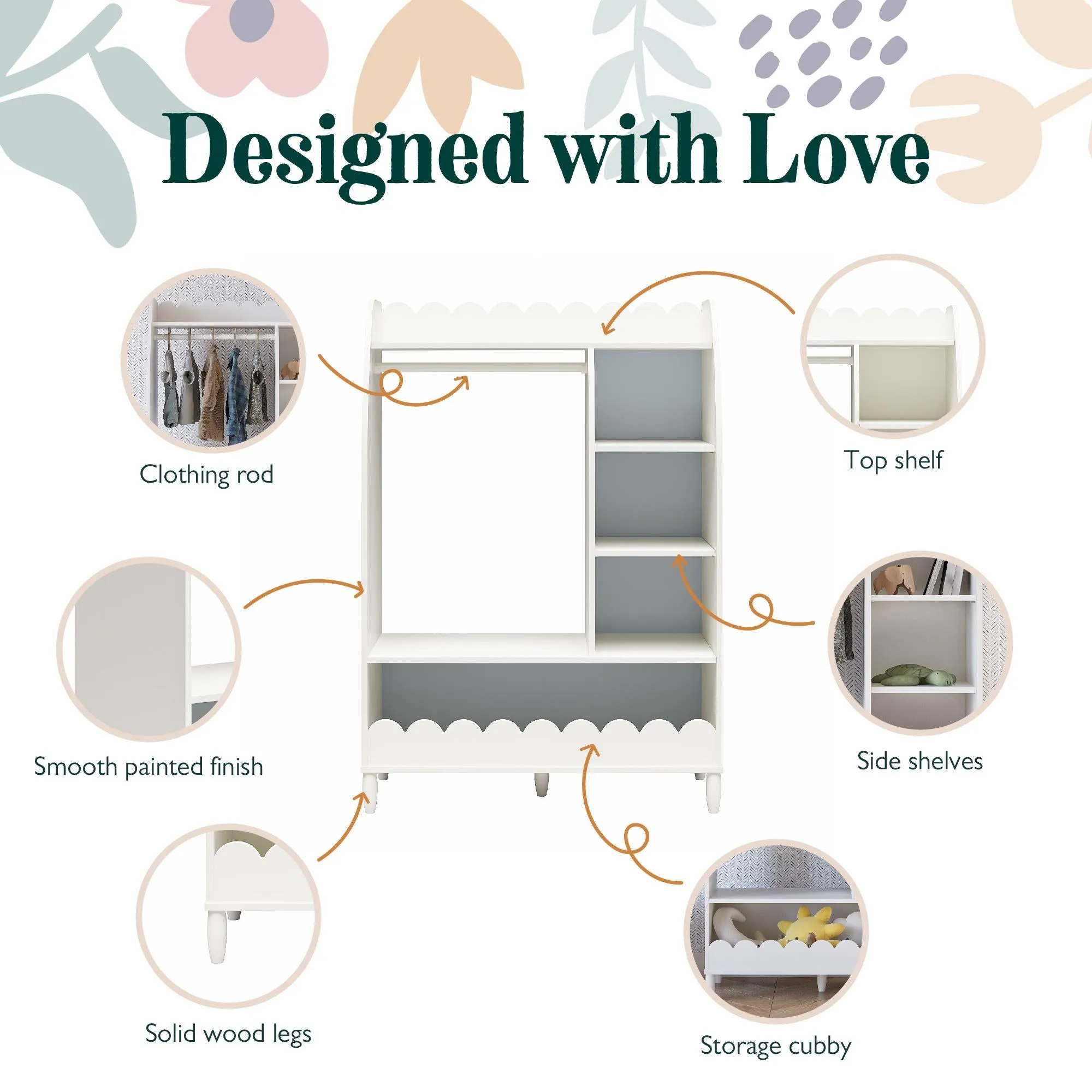 Cloud Kids Dress Up Storage and Clothing Rack with Toy Organizer and Shelves