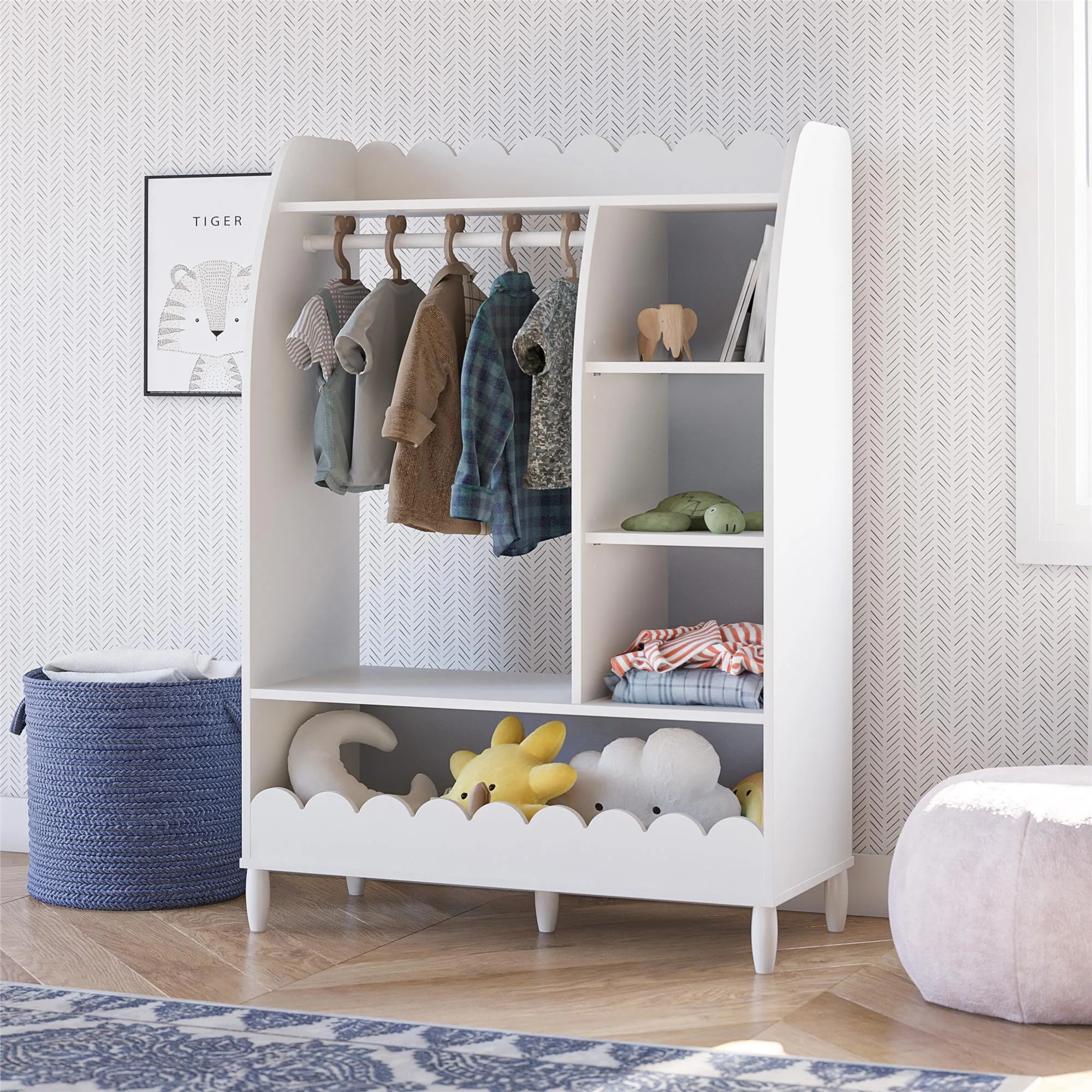 Cloud Kids Dress Up Storage and Clothing Rack with Toy Organizer and Shelves