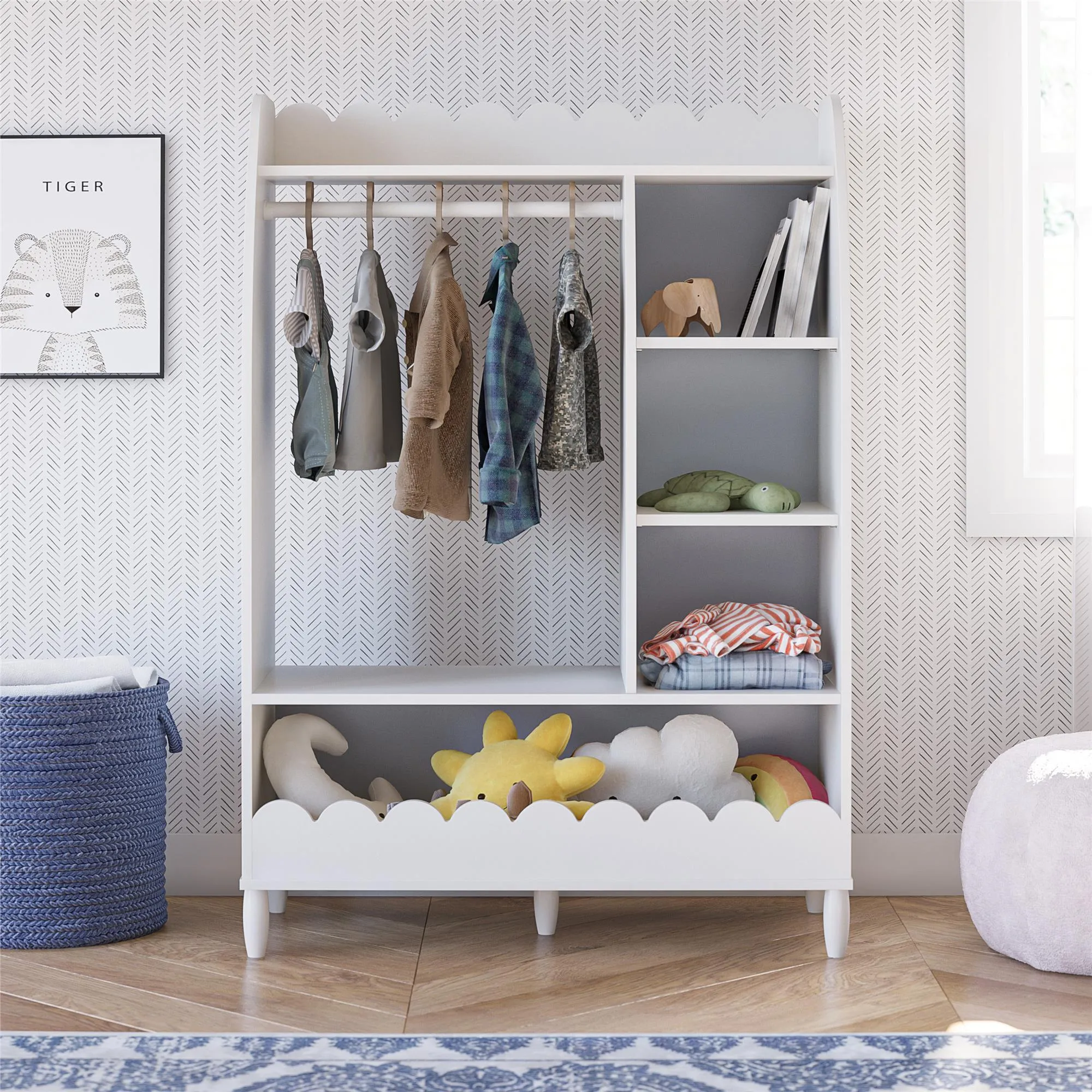 Cloud Kids Dress Up Storage and Clothing Rack with Toy Organizer and Shelves