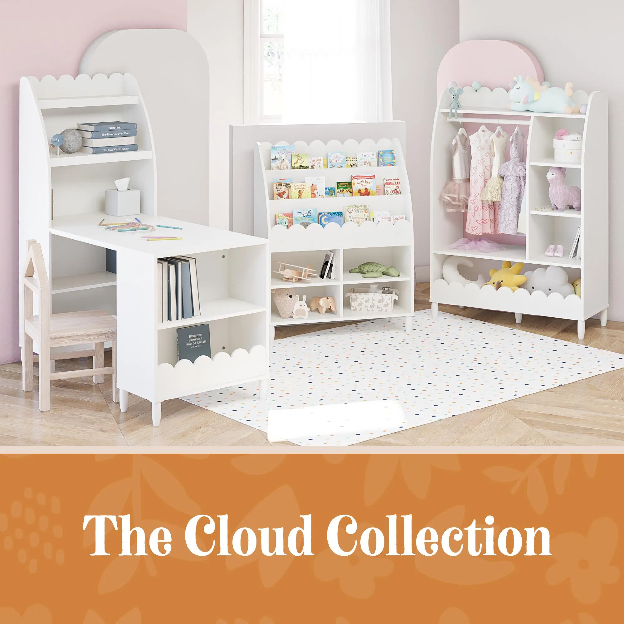 Cloud Kids Dress Up Storage and Clothing Rack with Toy Organizer and Shelves