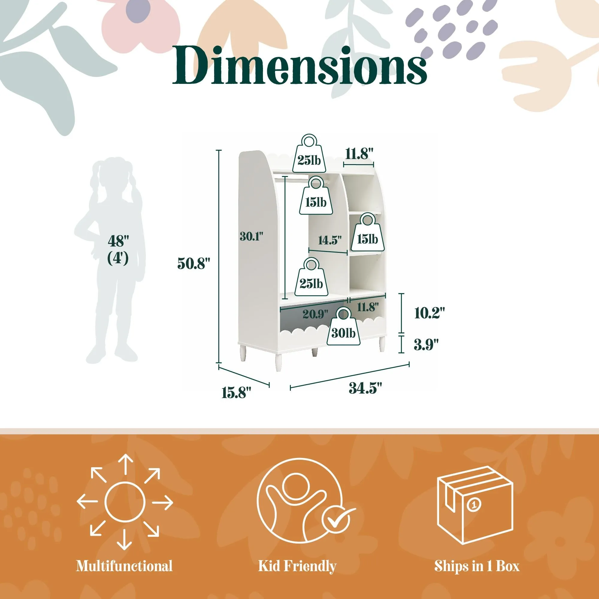 Cloud Kids Dress Up Storage and Clothing Rack with Toy Organizer and Shelves