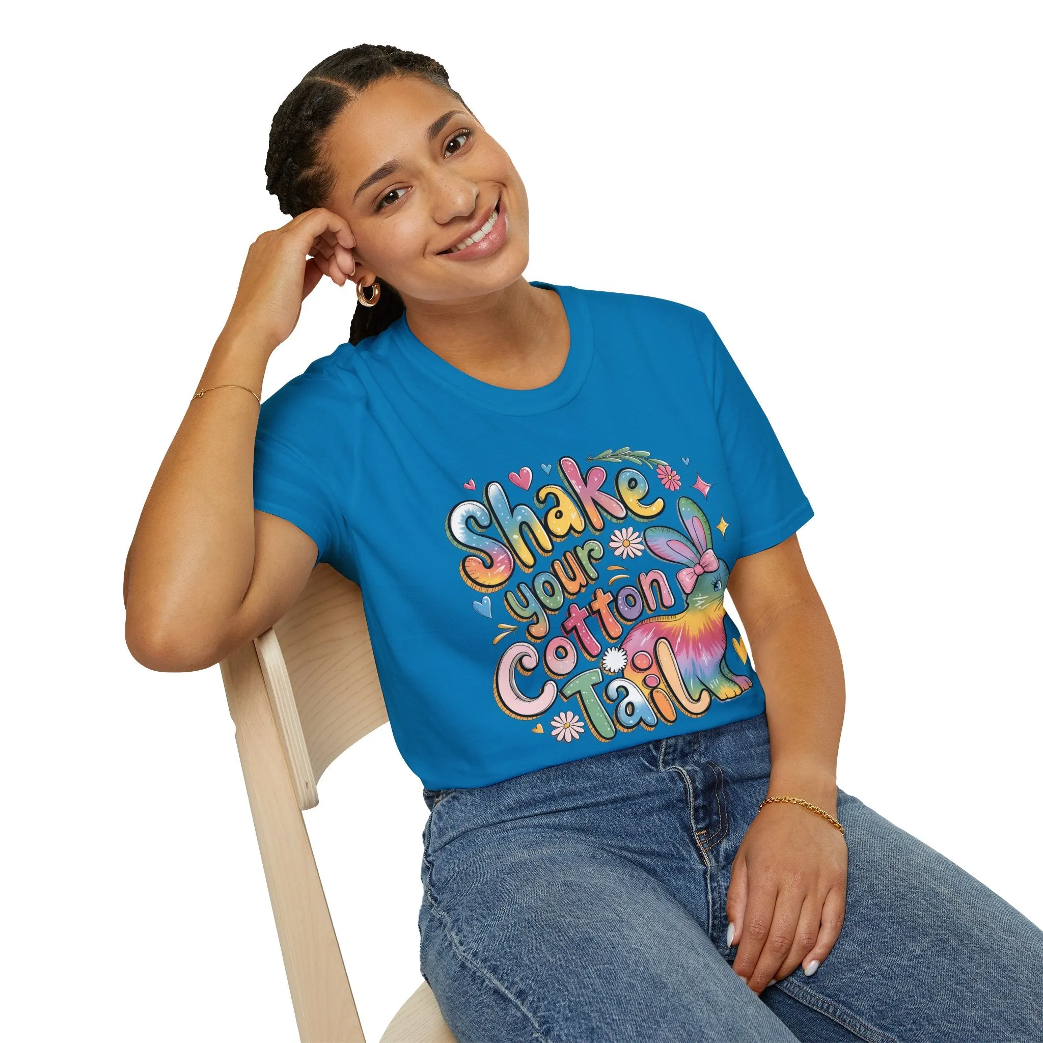 Colorful Bunny Graphic Unisex Softstyle T-Shirt - 'Shake Your Cotton Tail'