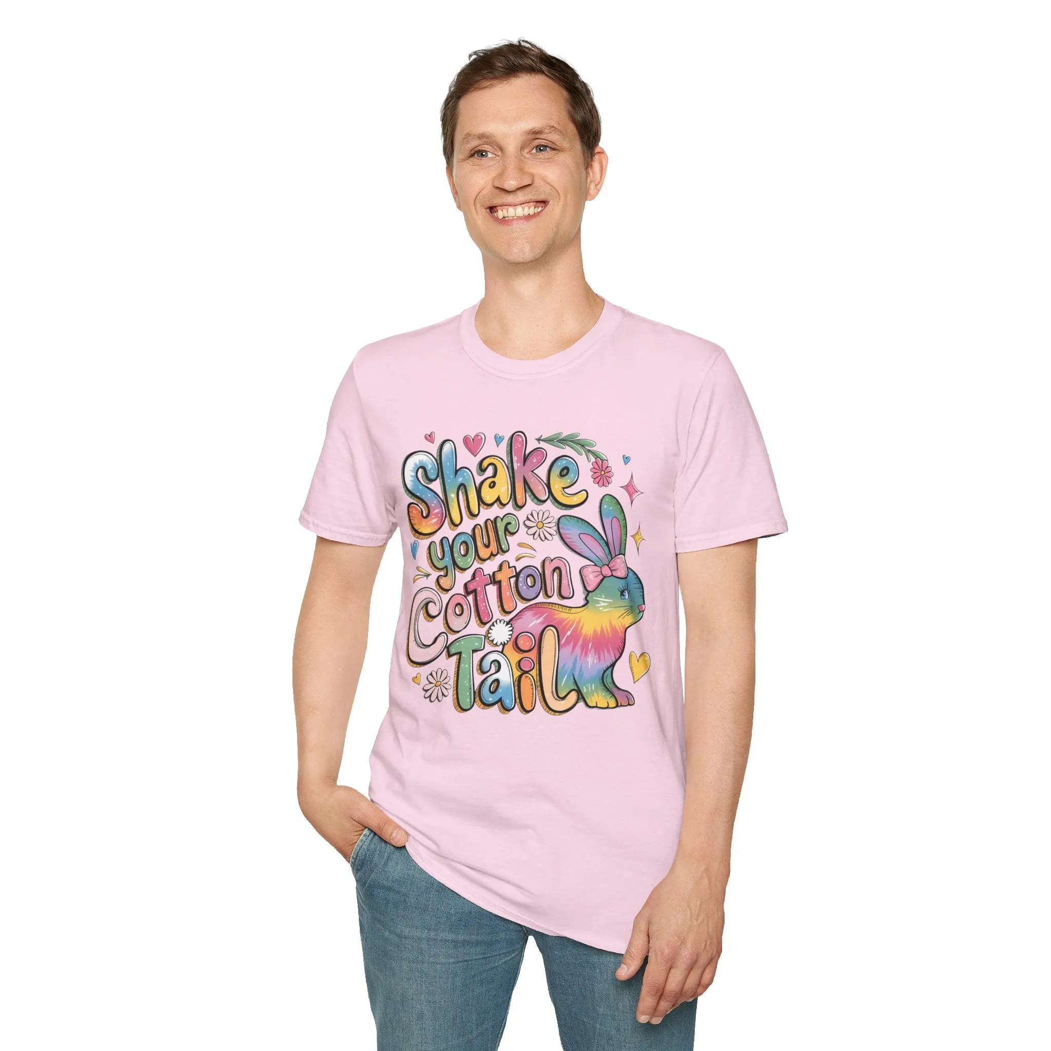 Colorful Bunny Graphic Unisex Softstyle T-Shirt - 'Shake Your Cotton Tail'