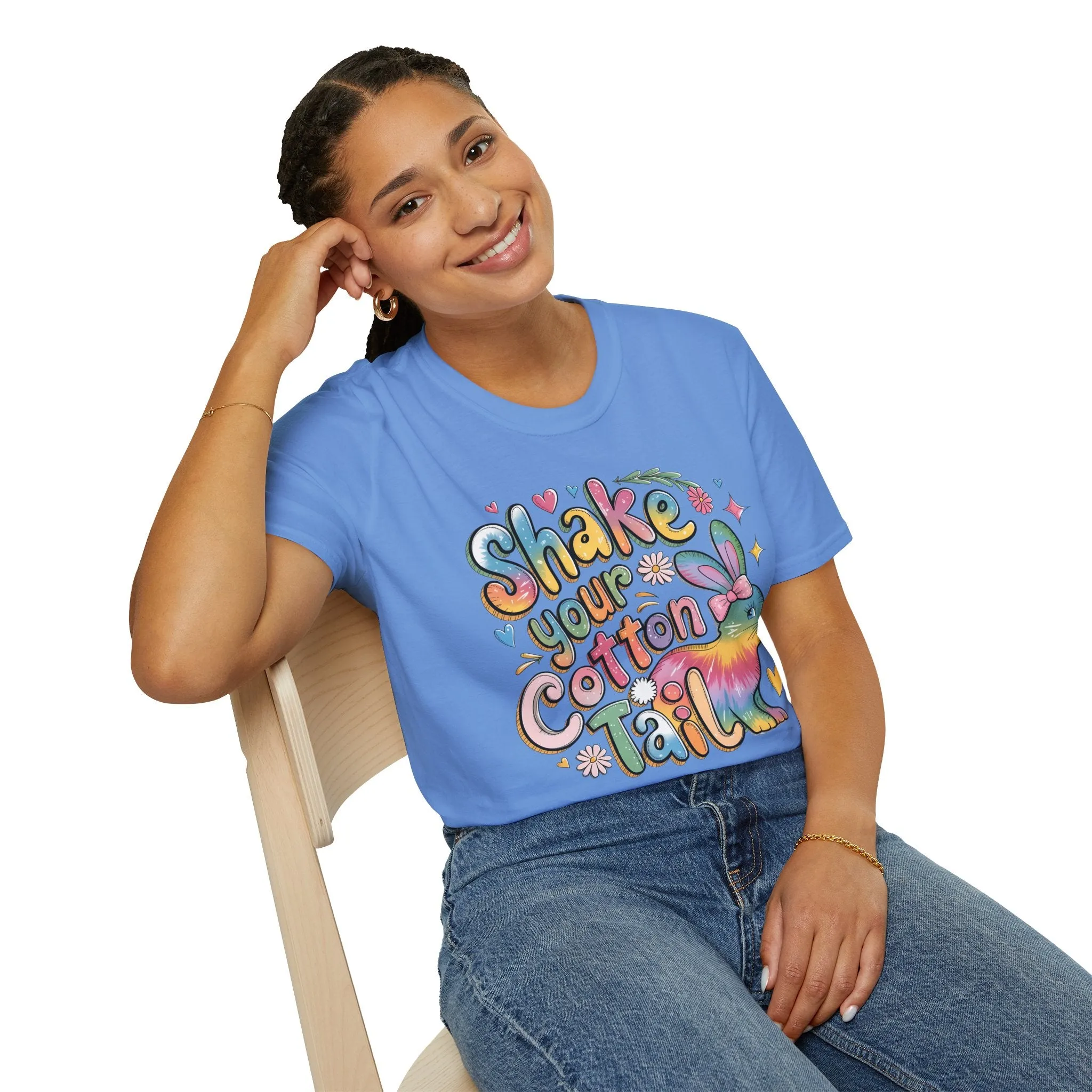 Colorful Bunny Graphic Unisex Softstyle T-Shirt - 'Shake Your Cotton Tail'