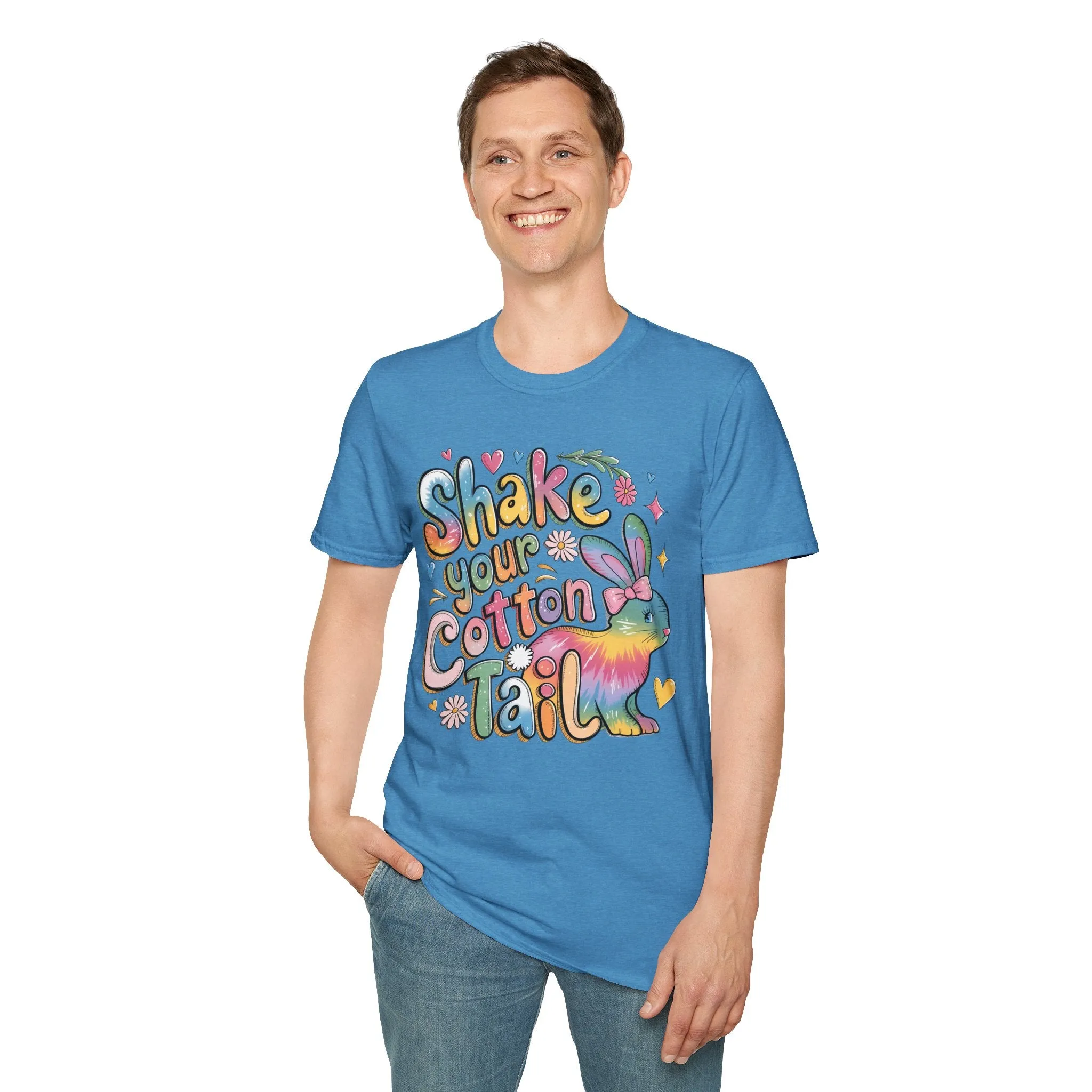 Colorful Bunny Graphic Unisex Softstyle T-Shirt - 'Shake Your Cotton Tail'