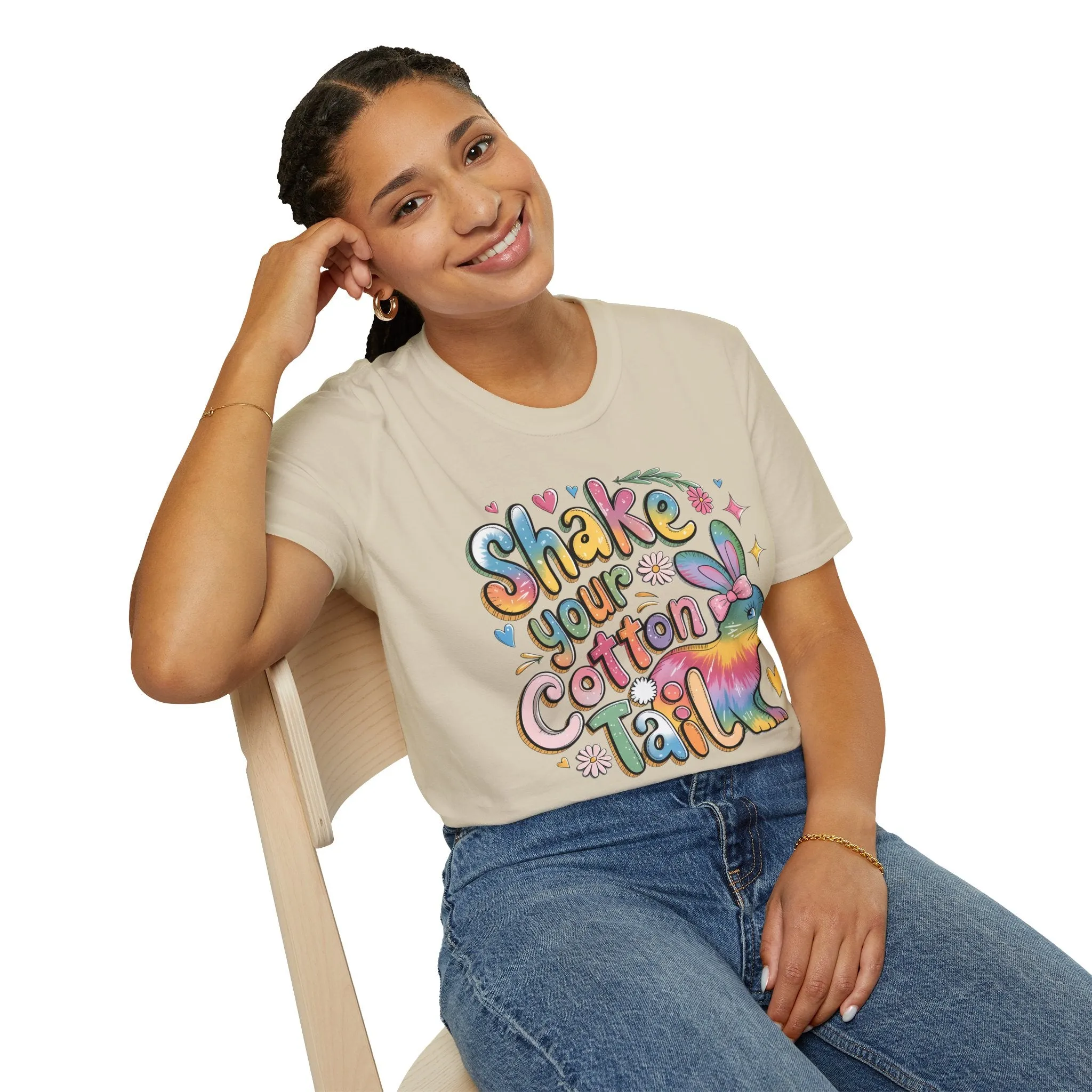 Colorful Bunny Graphic Unisex Softstyle T-Shirt - 'Shake Your Cotton Tail'