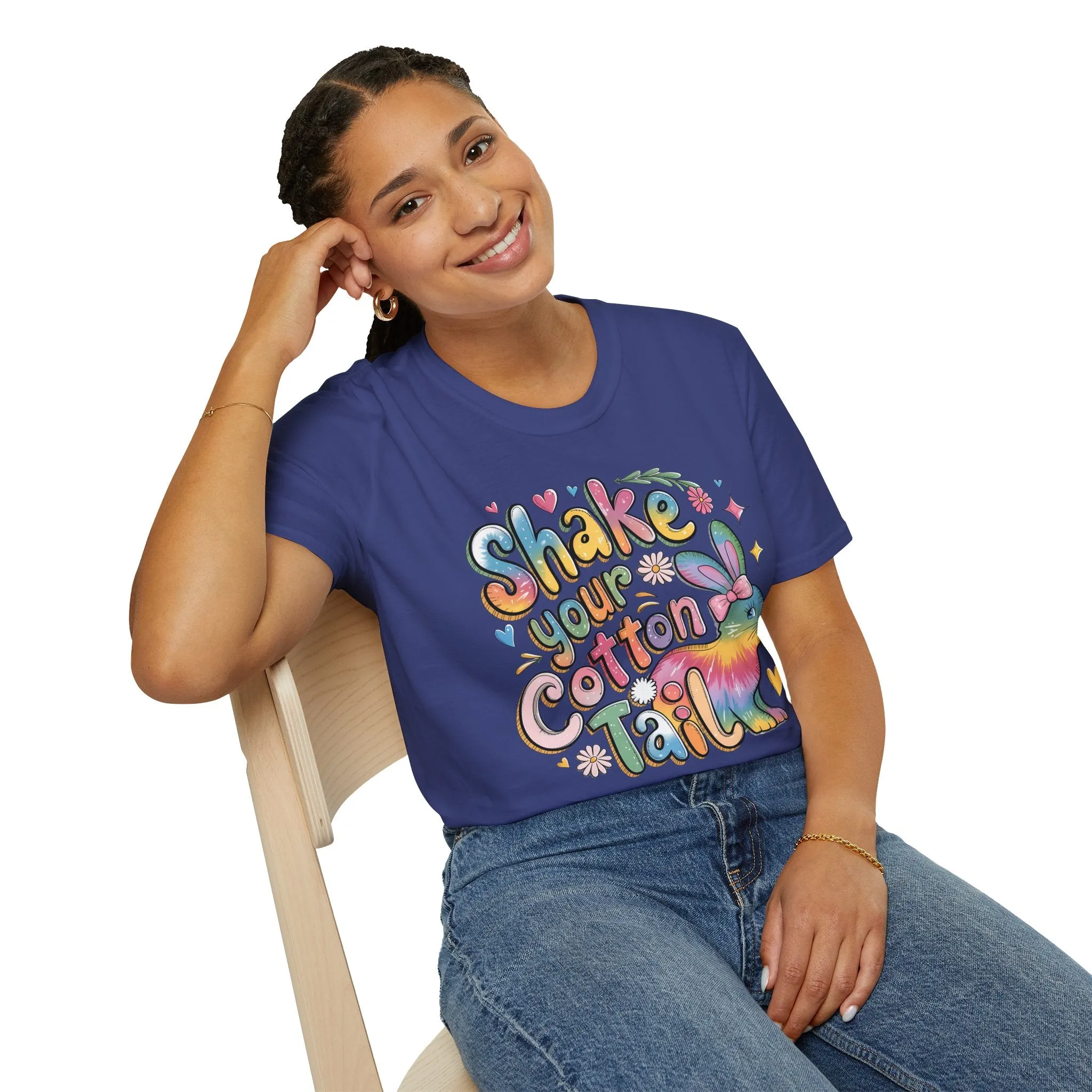 Colorful Bunny Graphic Unisex Softstyle T-Shirt - 'Shake Your Cotton Tail'