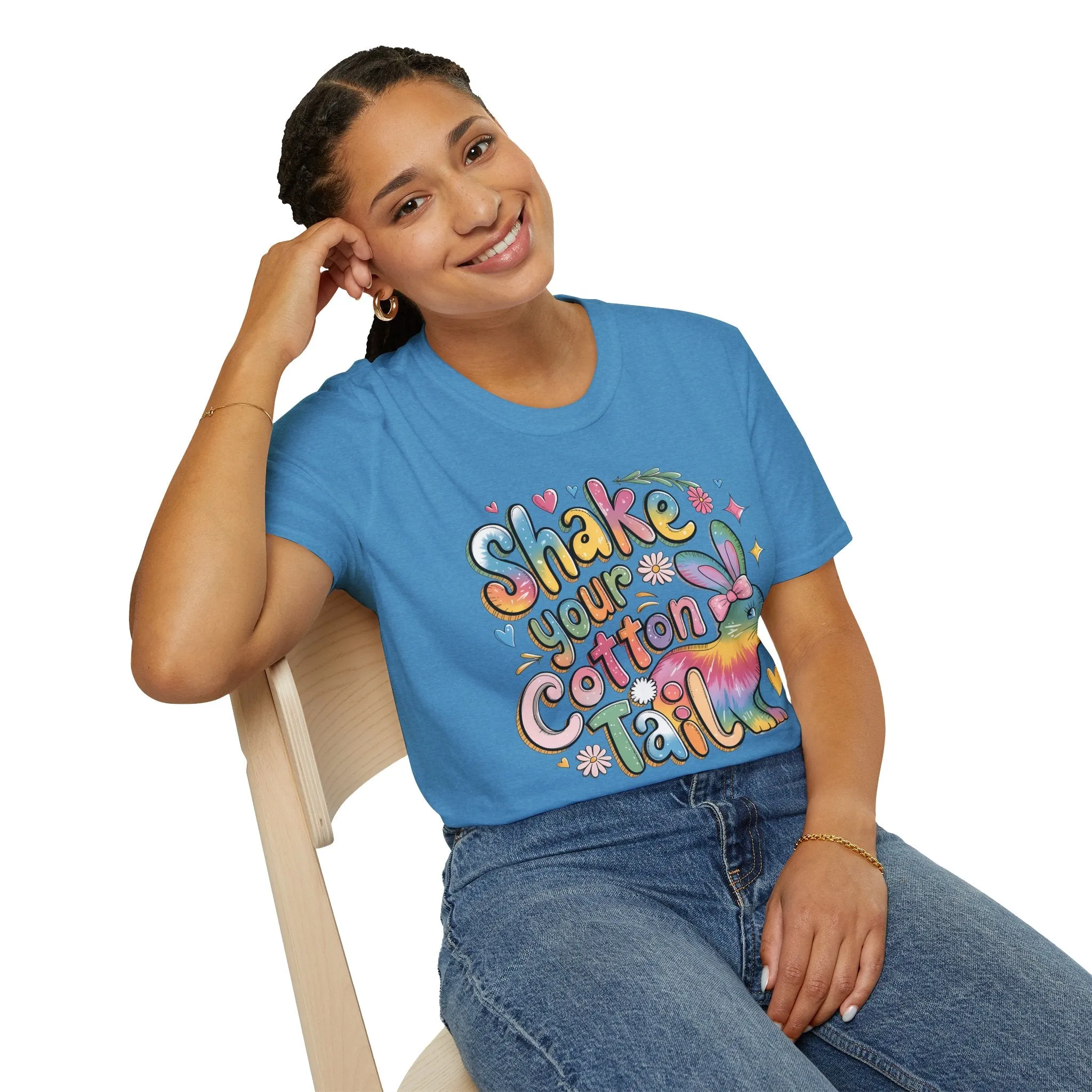Colorful Bunny Graphic Unisex Softstyle T-Shirt - 'Shake Your Cotton Tail'