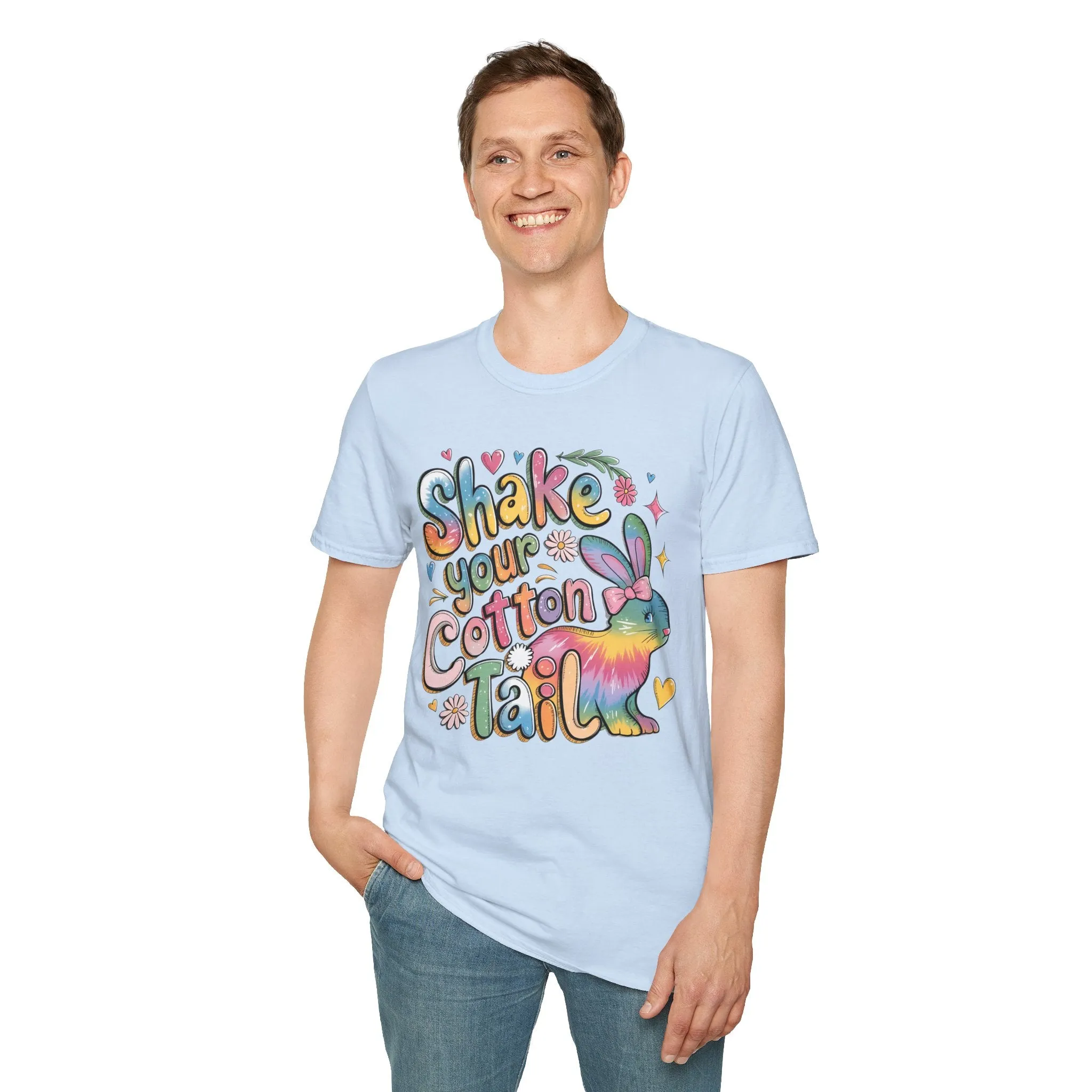 Colorful Bunny Graphic Unisex Softstyle T-Shirt - 'Shake Your Cotton Tail'