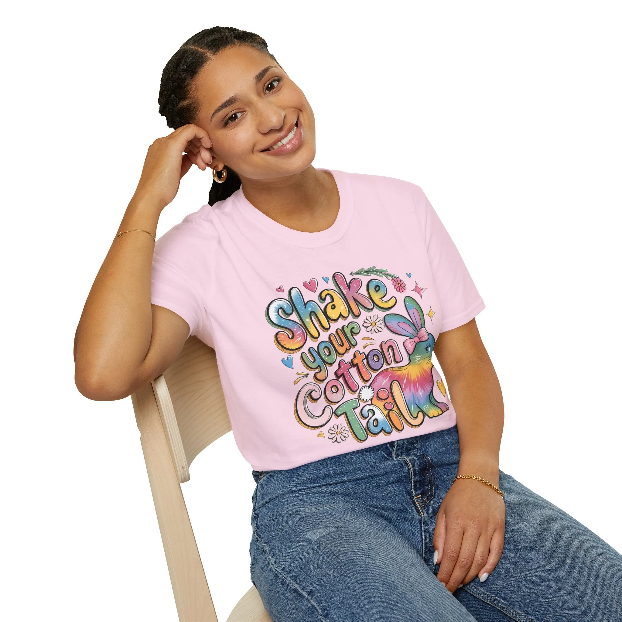Colorful Bunny Graphic Unisex Softstyle T-Shirt - 'Shake Your Cotton Tail'