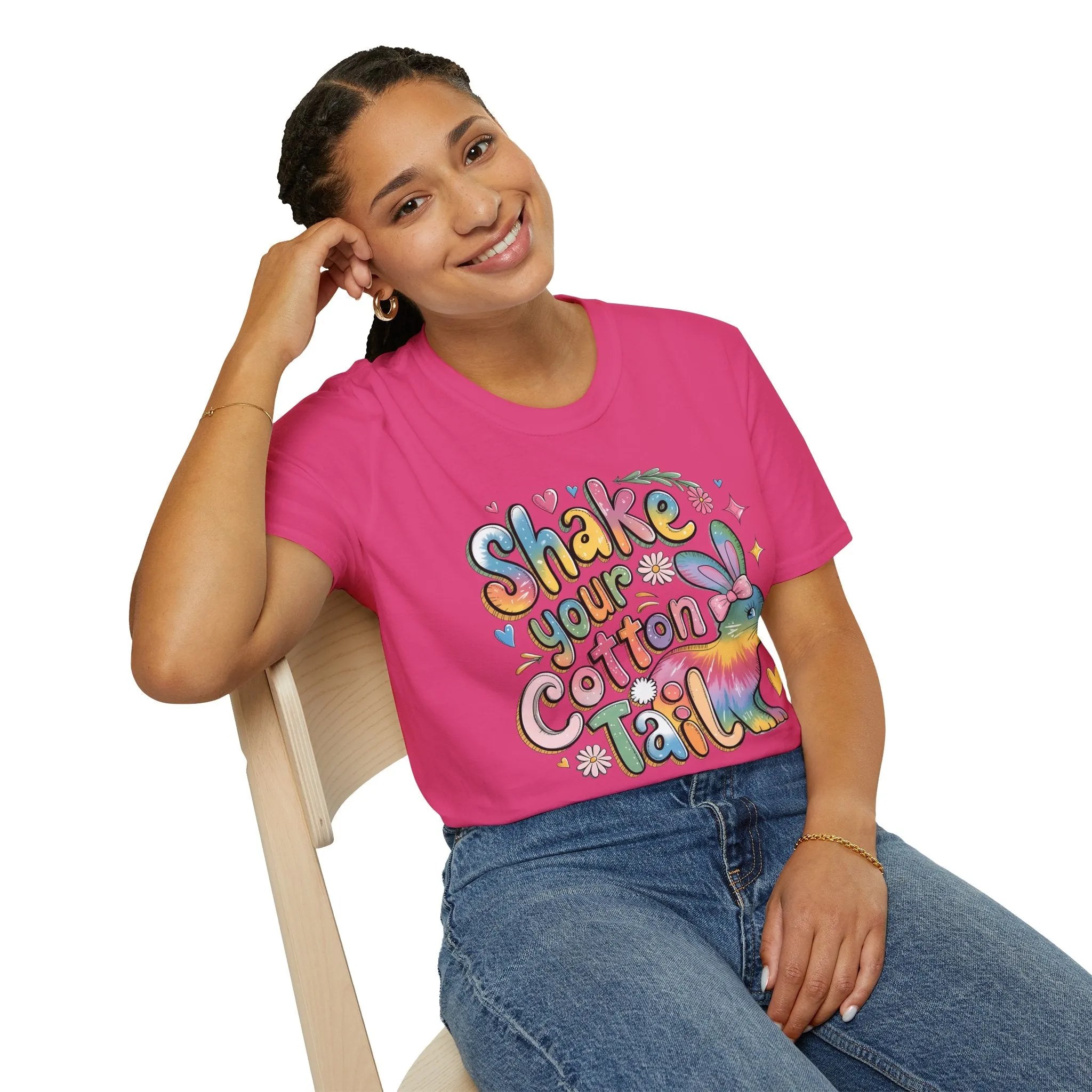 Colorful Bunny Graphic Unisex Softstyle T-Shirt - 'Shake Your Cotton Tail'