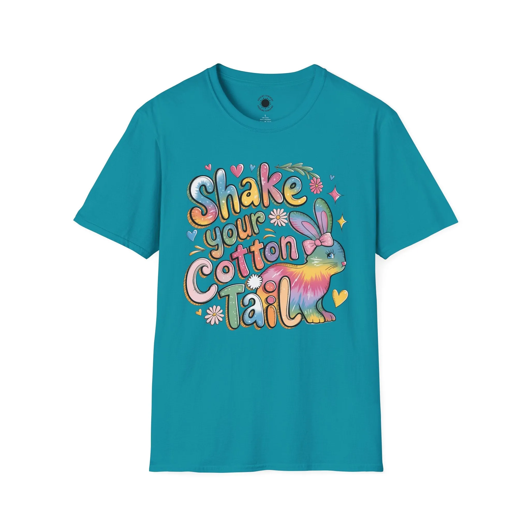 Colorful Bunny Graphic Unisex Softstyle T-Shirt - 'Shake Your Cotton Tail'