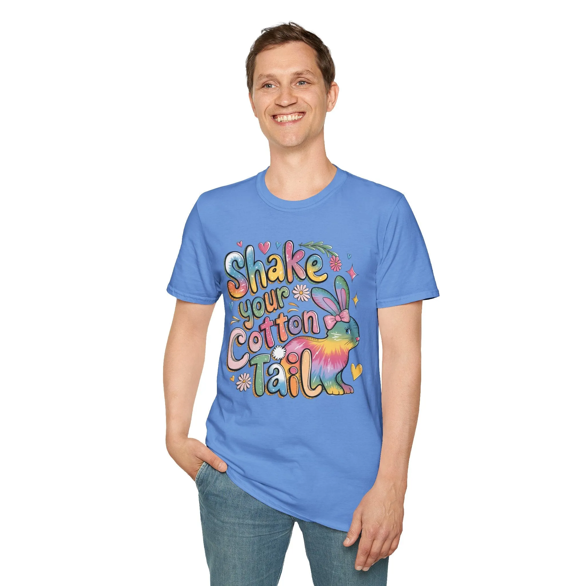 Colorful Bunny Graphic Unisex Softstyle T-Shirt - 'Shake Your Cotton Tail'