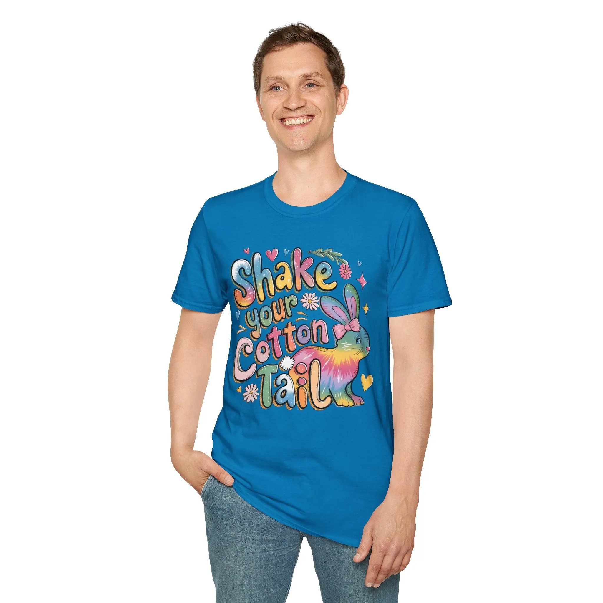 Colorful Bunny Graphic Unisex Softstyle T-Shirt - 'Shake Your Cotton Tail'