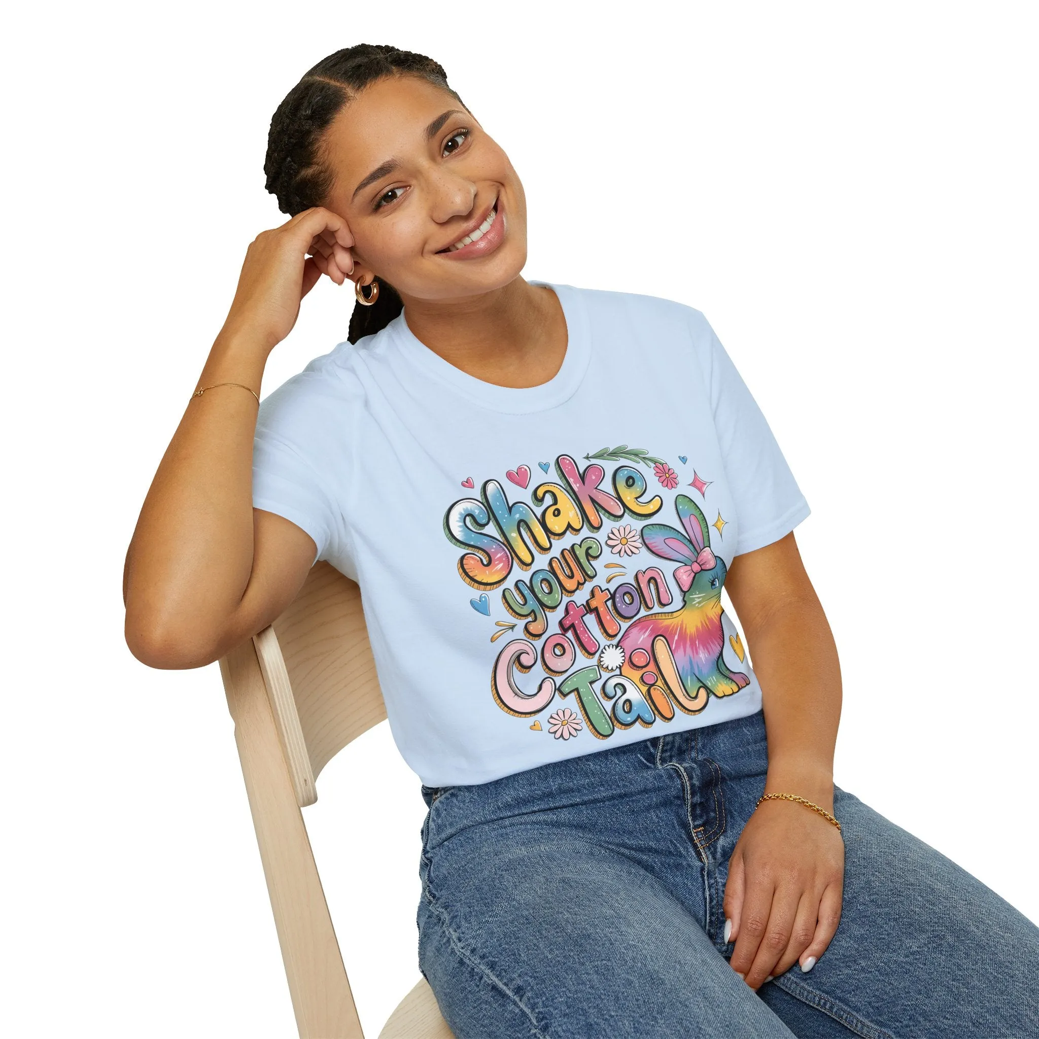 Colorful Bunny Graphic Unisex Softstyle T-Shirt - 'Shake Your Cotton Tail'