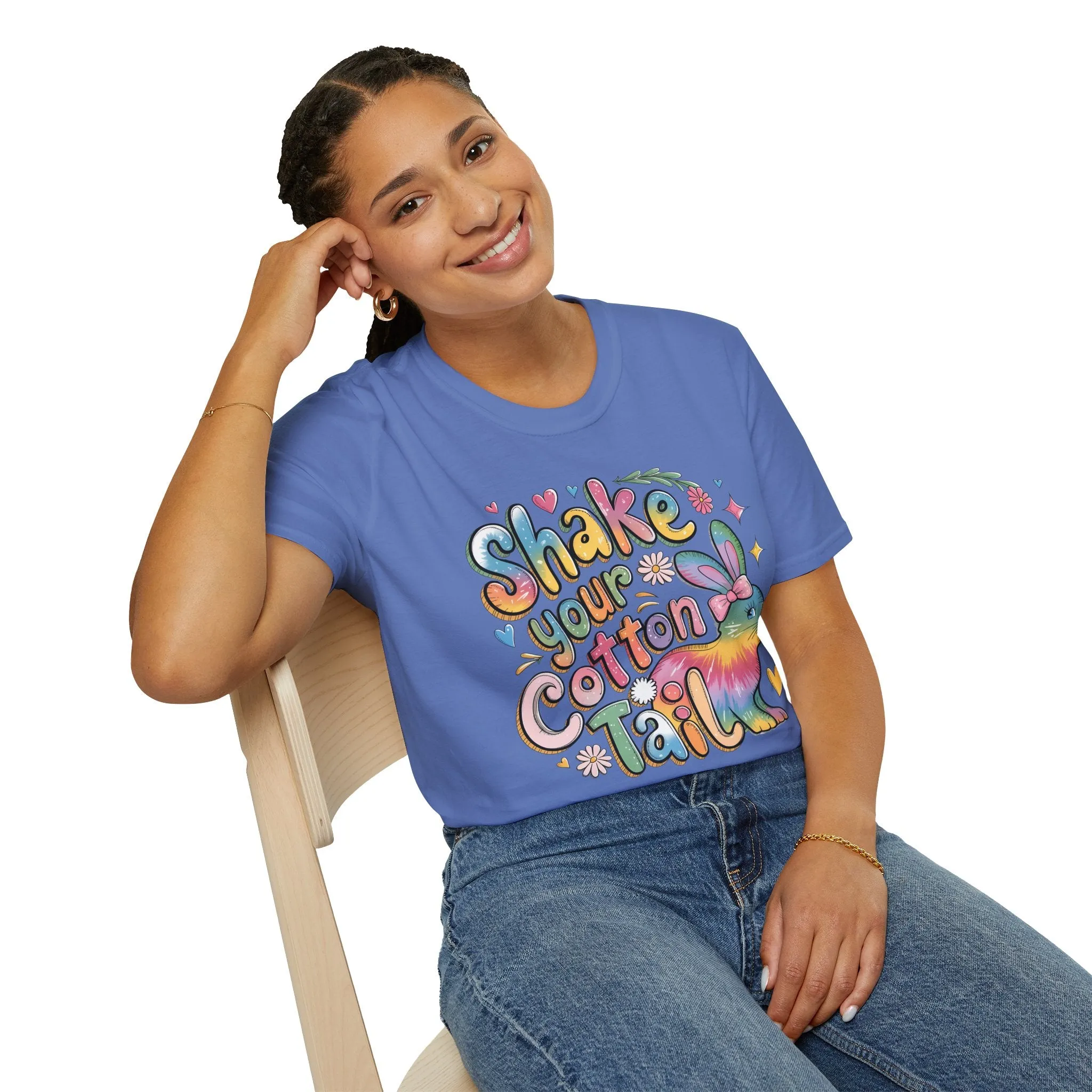 Colorful Bunny Graphic Unisex Softstyle T-Shirt - 'Shake Your Cotton Tail'