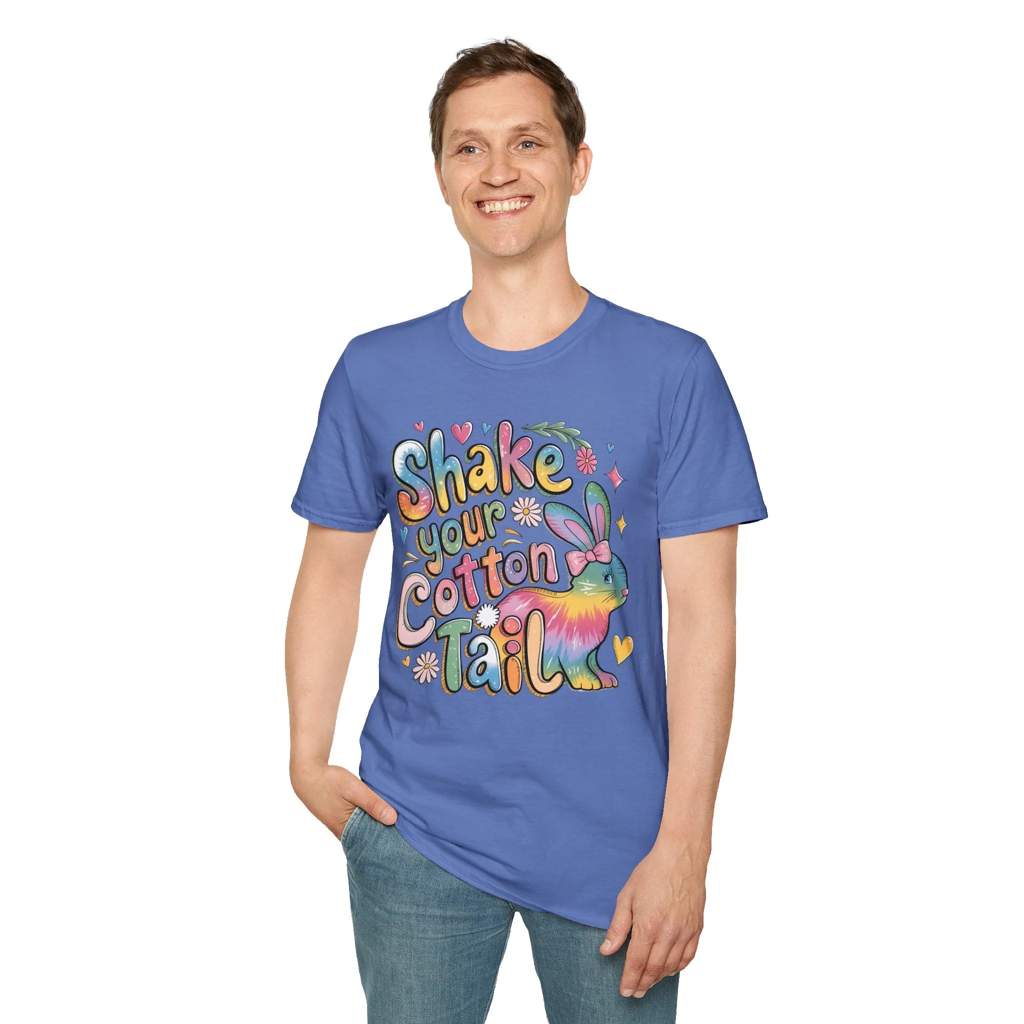 Colorful Bunny Graphic Unisex Softstyle T-Shirt - 'Shake Your Cotton Tail'