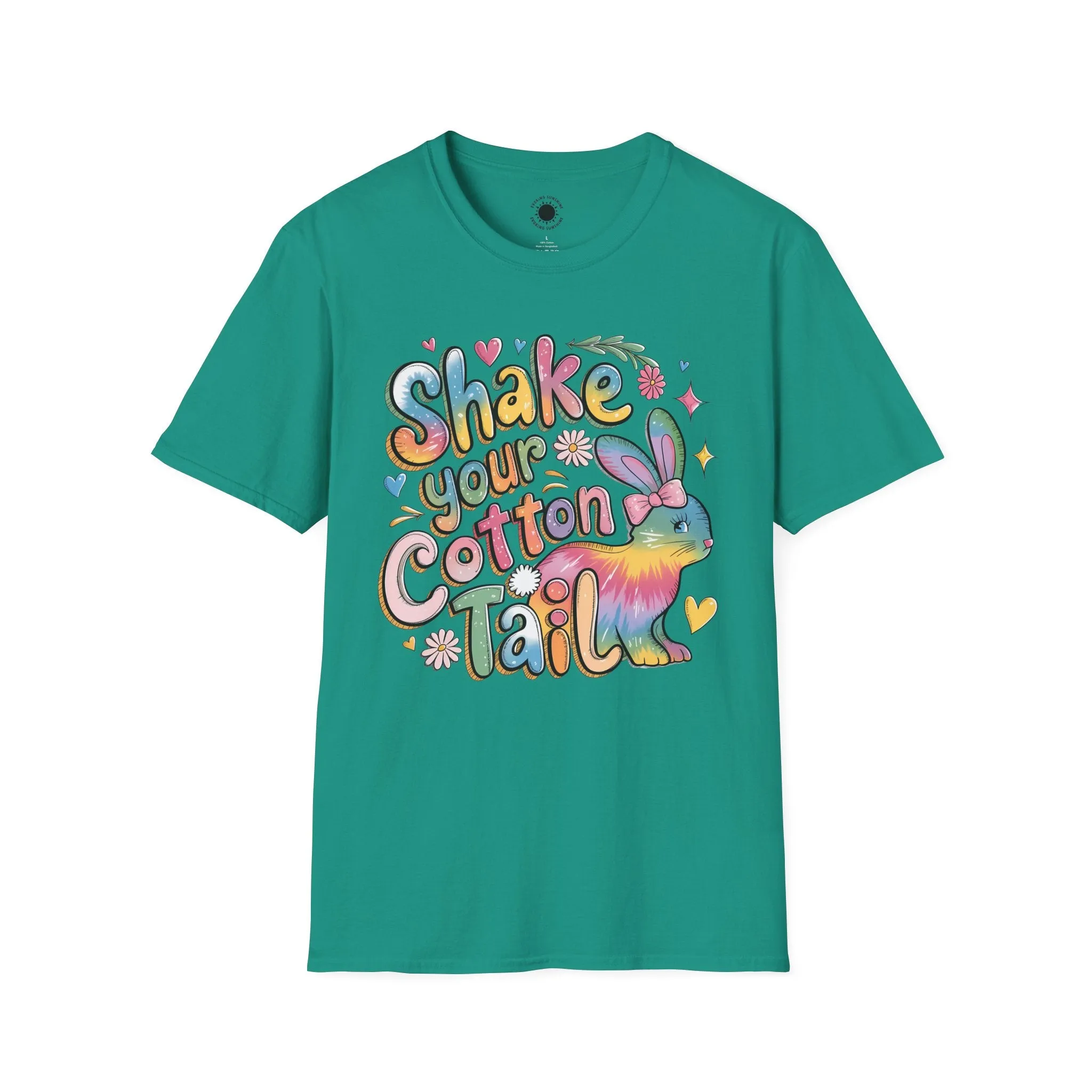Colorful Bunny Graphic Unisex Softstyle T-Shirt - 'Shake Your Cotton Tail'