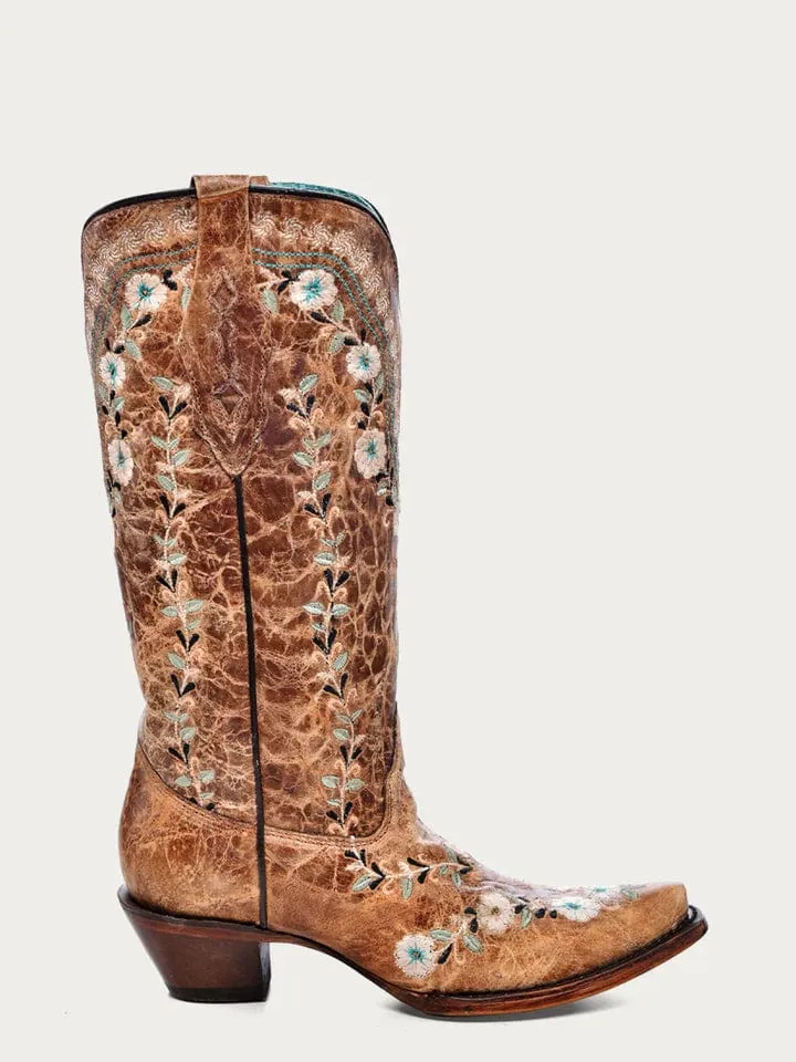 Corral Women's Glow Floral Embroidery Snip Toe Western Boots A4439