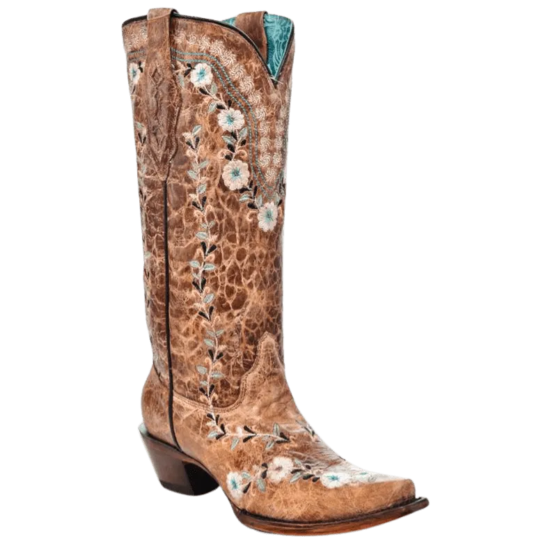 Corral Women's Glow Floral Embroidery Snip Toe Western Boots A4439