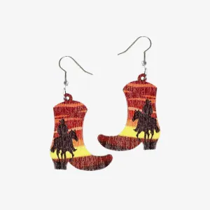Cowboy Boots Wooden Dangle Earrings